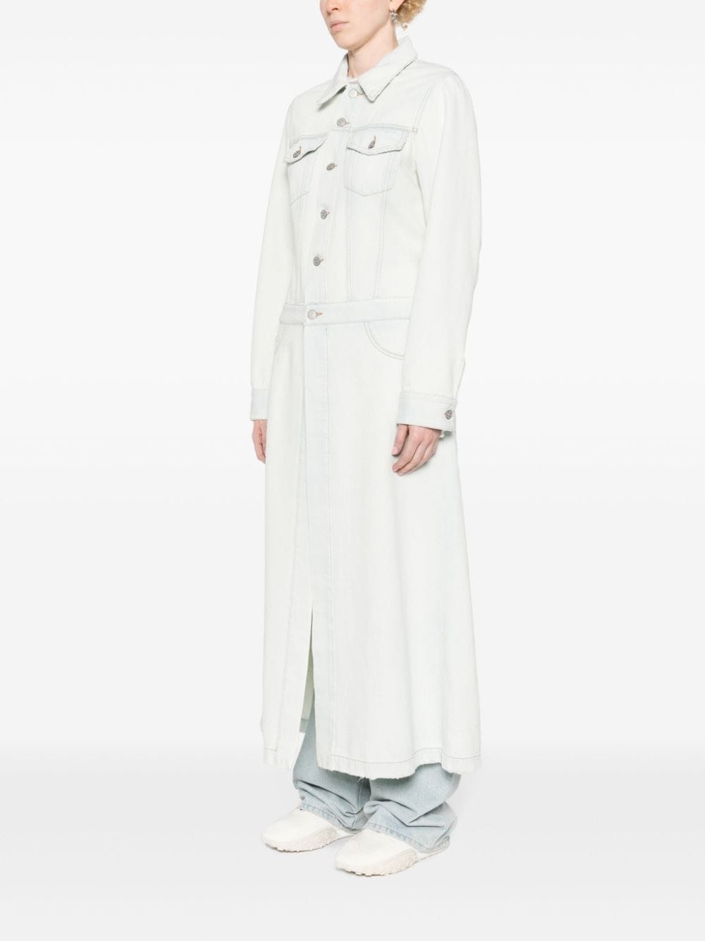 single-stitch denim maxi coat - 3