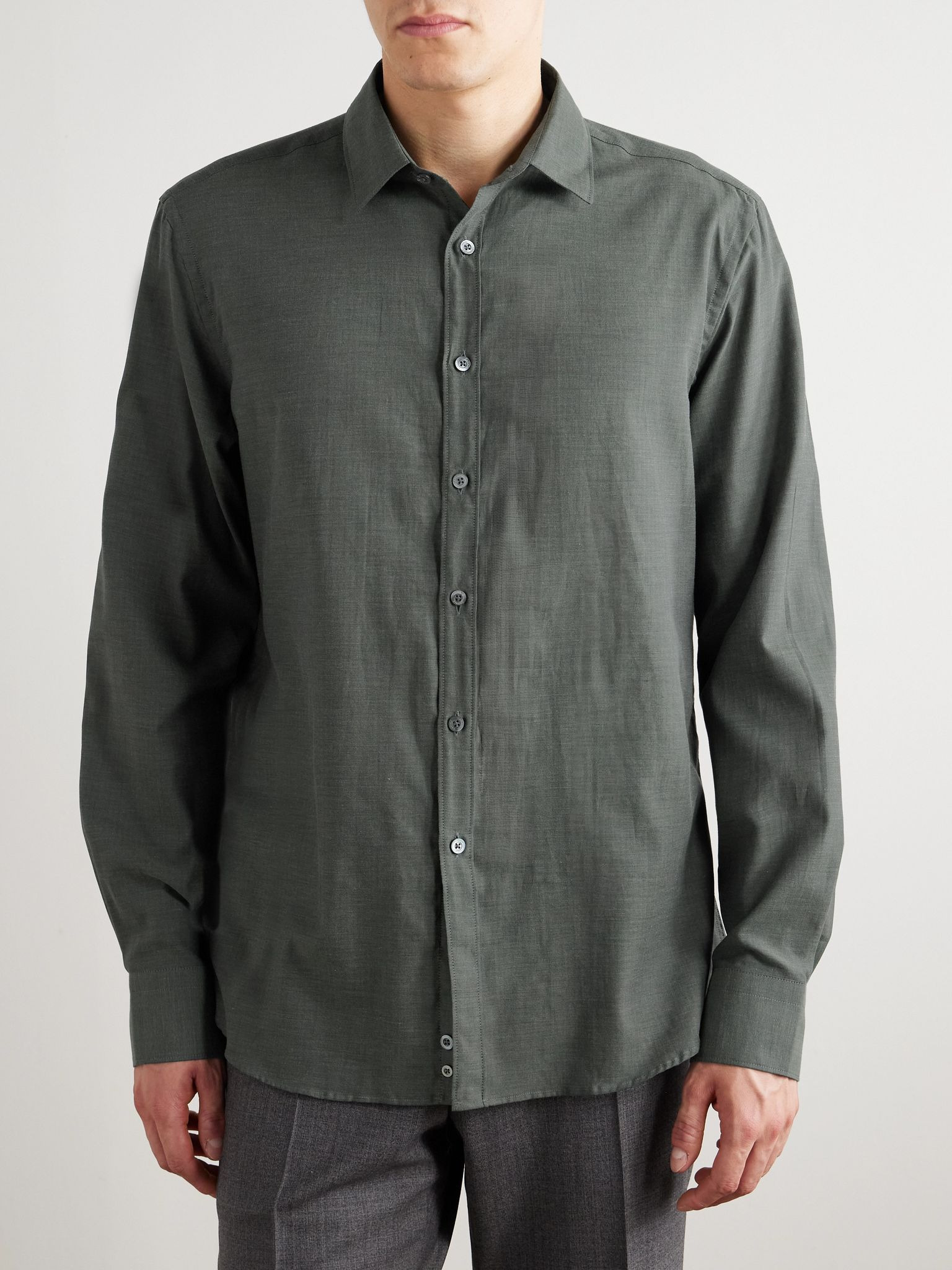 Herringbone Cotton Shirt Green - 3