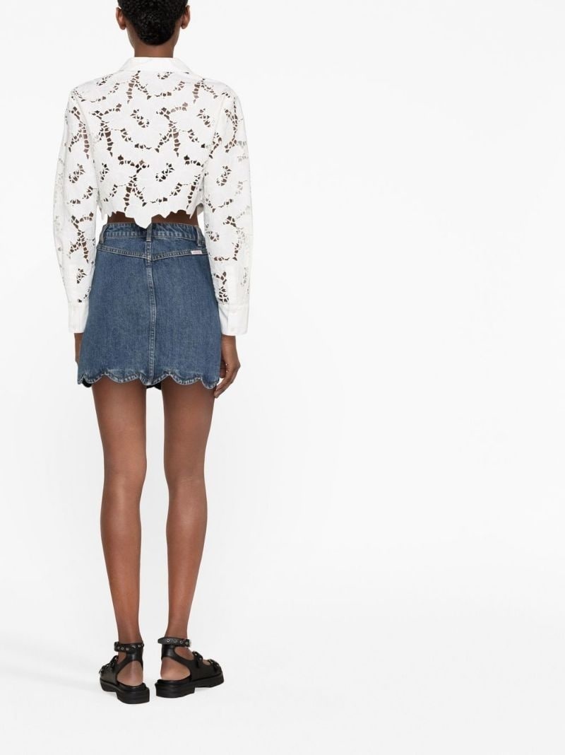floral-lace cropped shirt - 4
