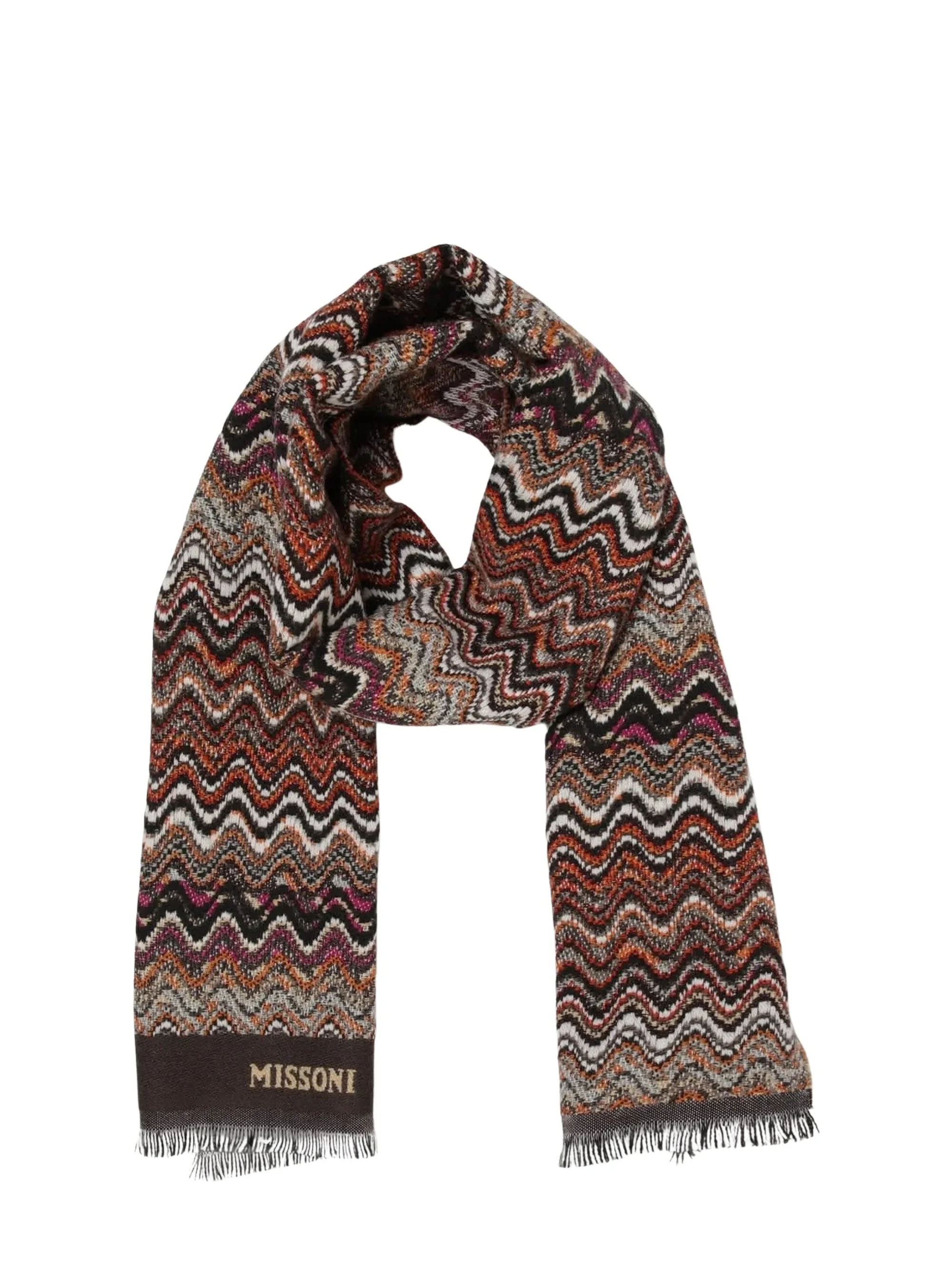 Zigzag-pattern knit fringed scarf - 1