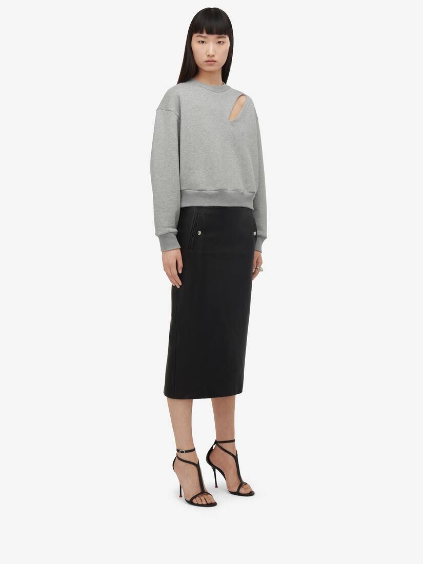 Women's Low-waisted Leather Skirt in Black - 3