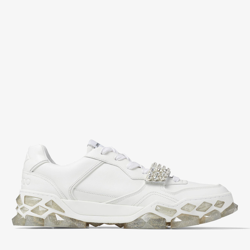Diamond X Strap/M
X White Calf Leather Low Top Trainers with Crystal Strap 1
