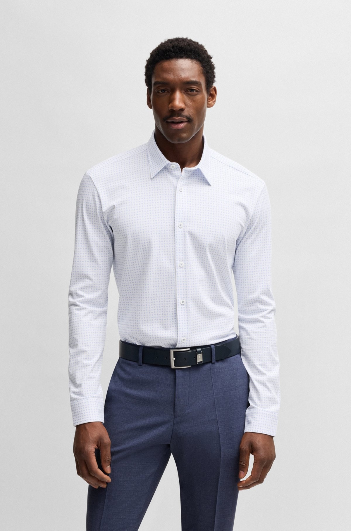 SLIM-FIT SHIRT IN A PRINTED COTTON BLEND - 2