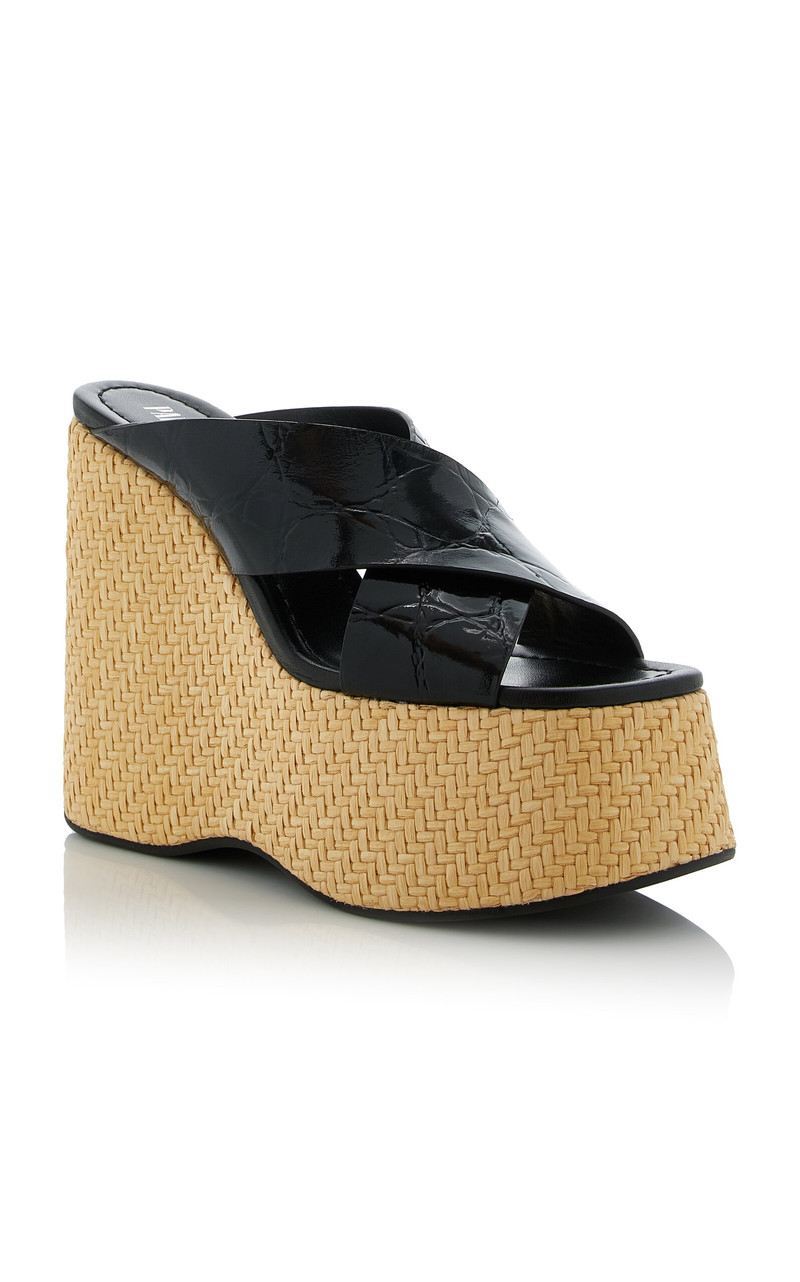 PARIS TEXAS Mara Croc-Effect Leather Platform Sandals black outlook