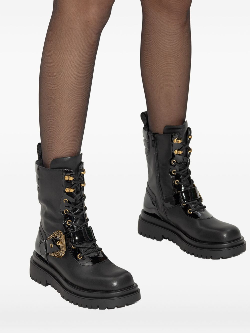 buckled lace-up biker boots - 5