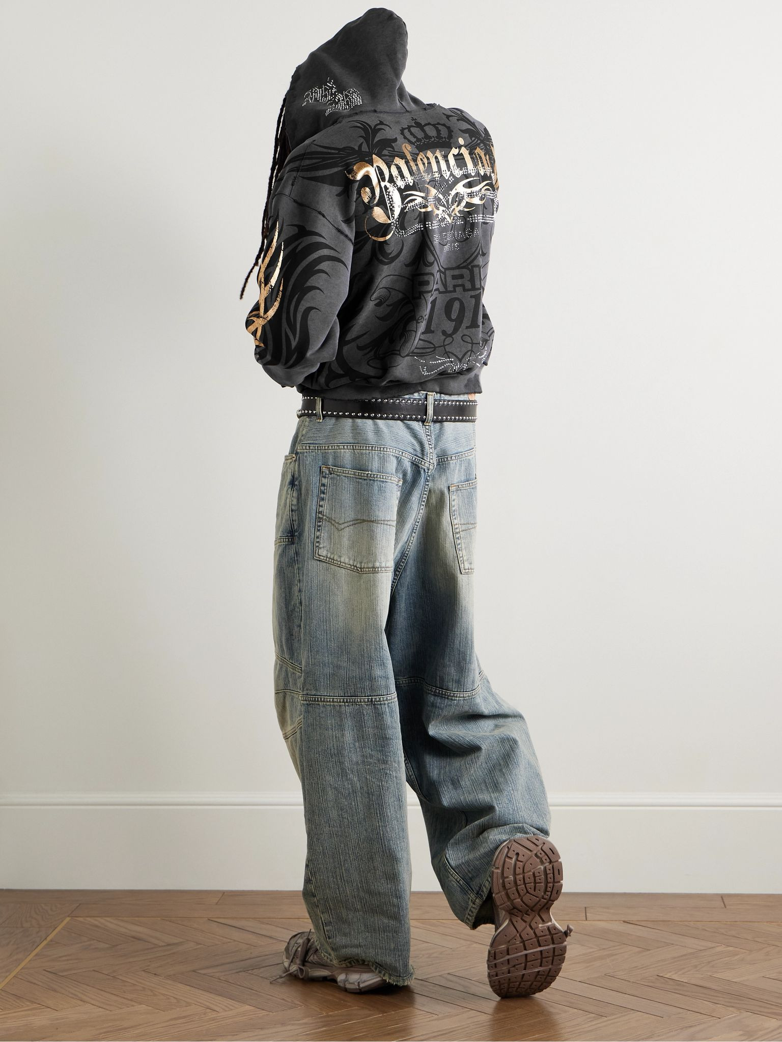 Tacky Embellished Metallic Logo-Print Cotton-Jersey Zip-Up Hoodie Black - 2