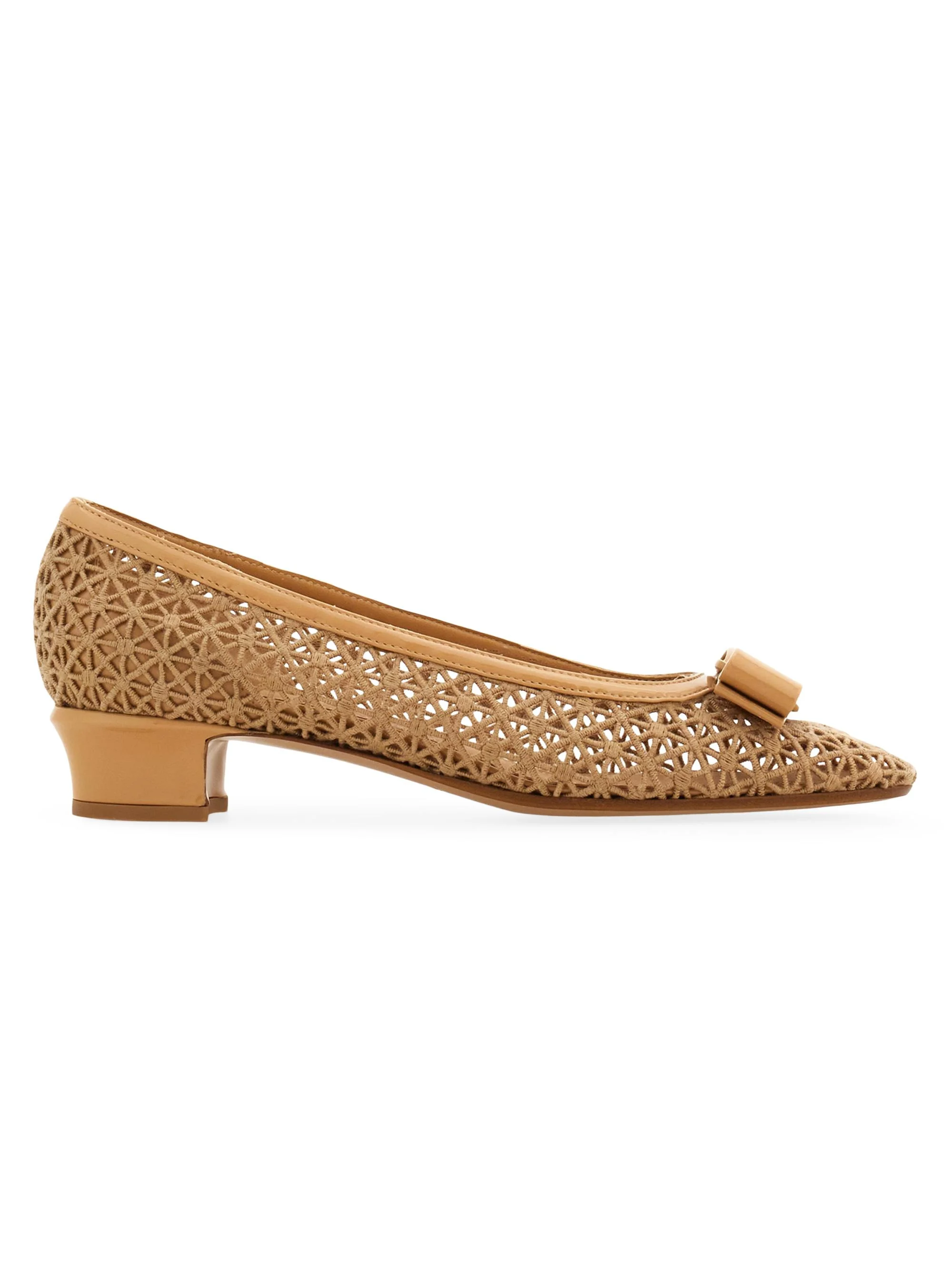 Women's Vara 2.0 30MM Embroidered Mesh & Leather Pumps - Soft Camel Biscotto - 1