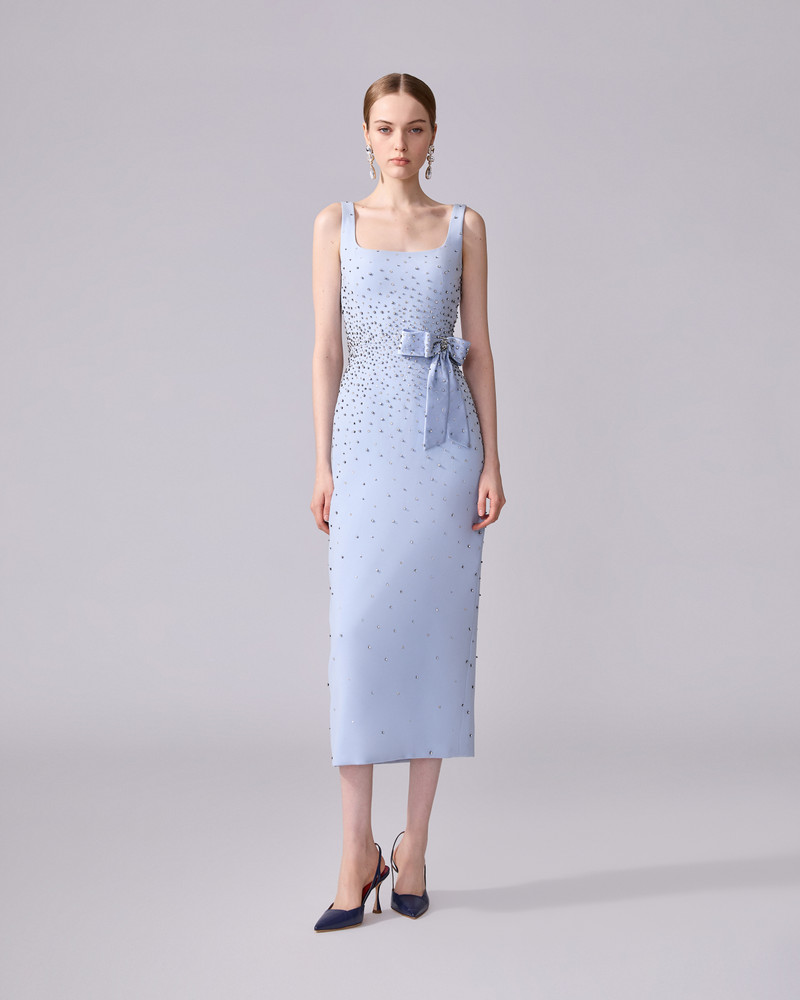 CAROLINA HERRERA Crystal-Embroidered Midi Dress with Bow outlook