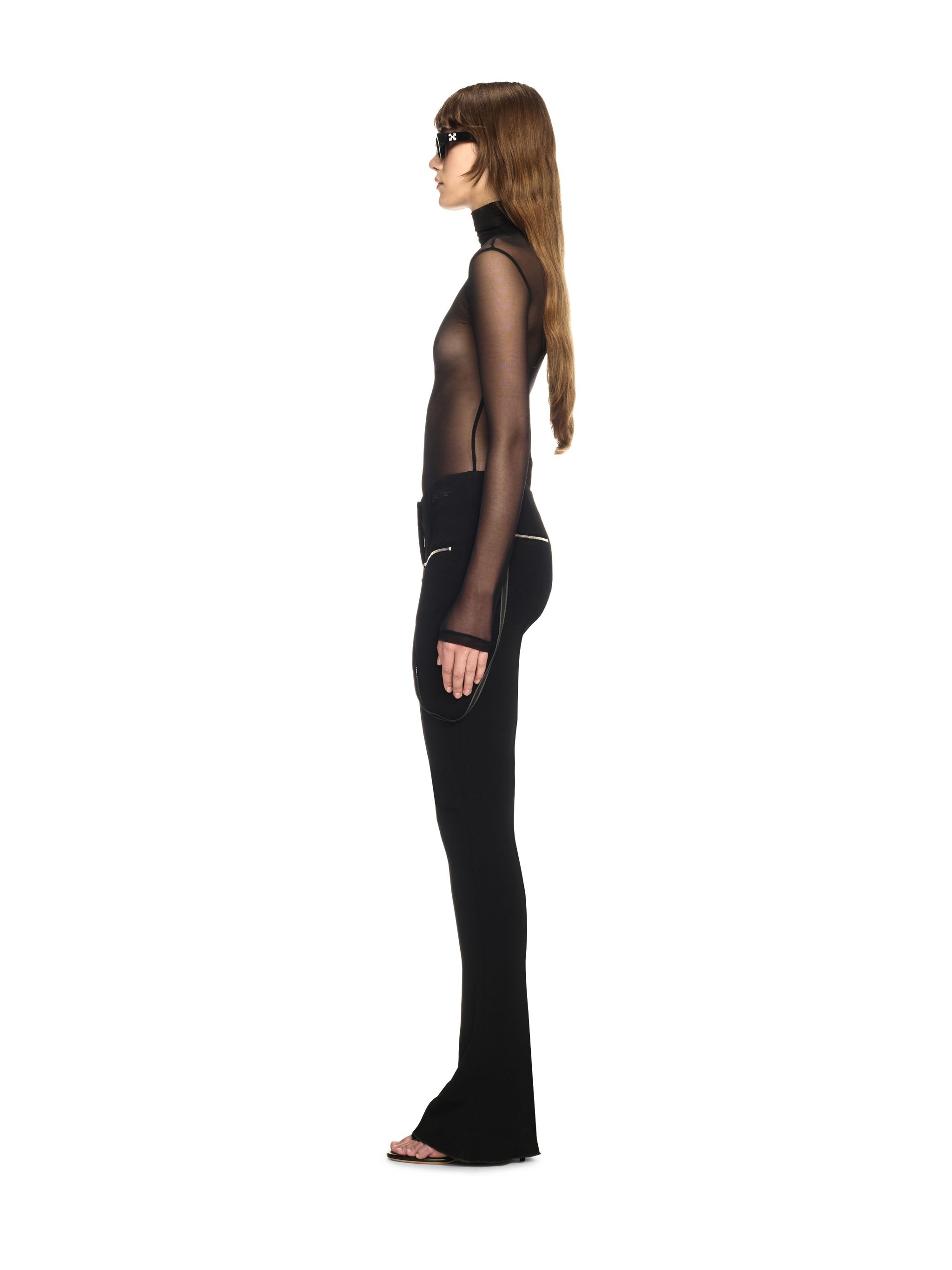 Black Mesh Long-sleeved Top - 3