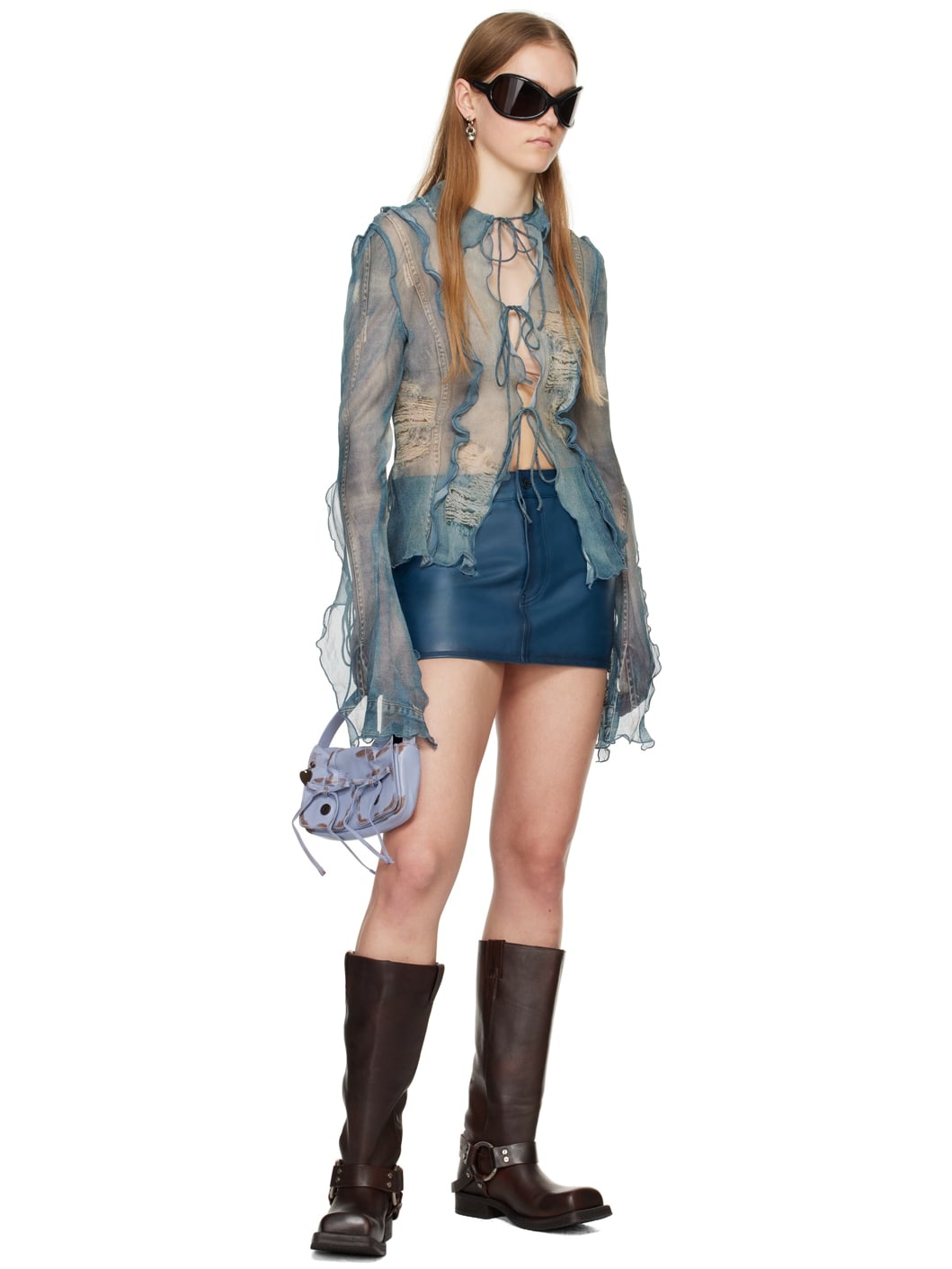 Blue Embossed Leather Miniskirt - 4