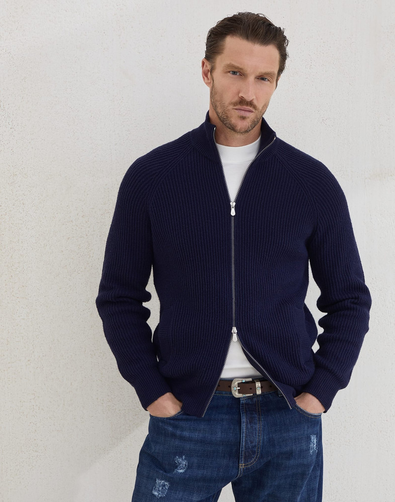 Malfilé cotton English rib cardigan with raglan sleeves and zipper - 1