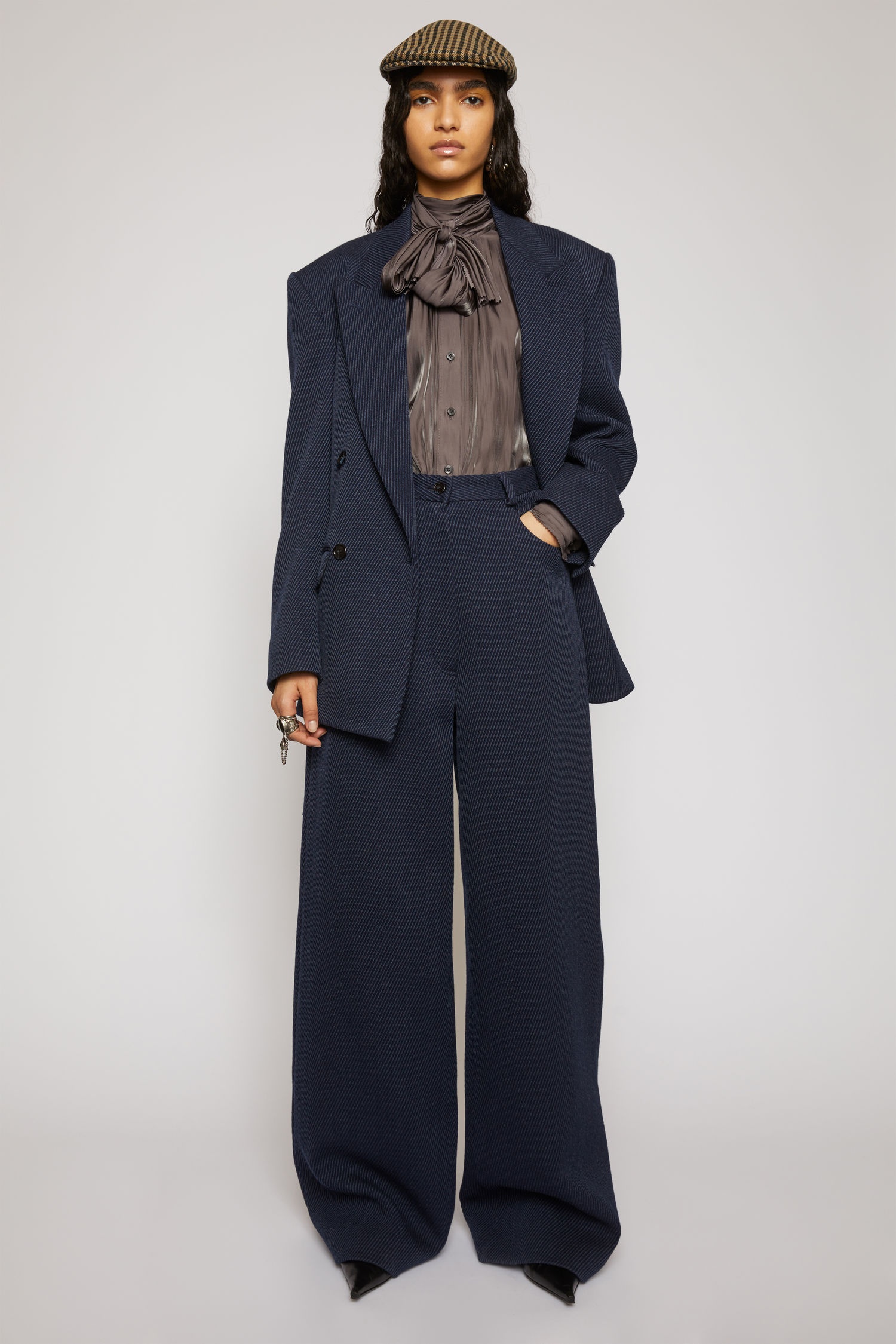 Wide-leg twill trousers navy/black - 2