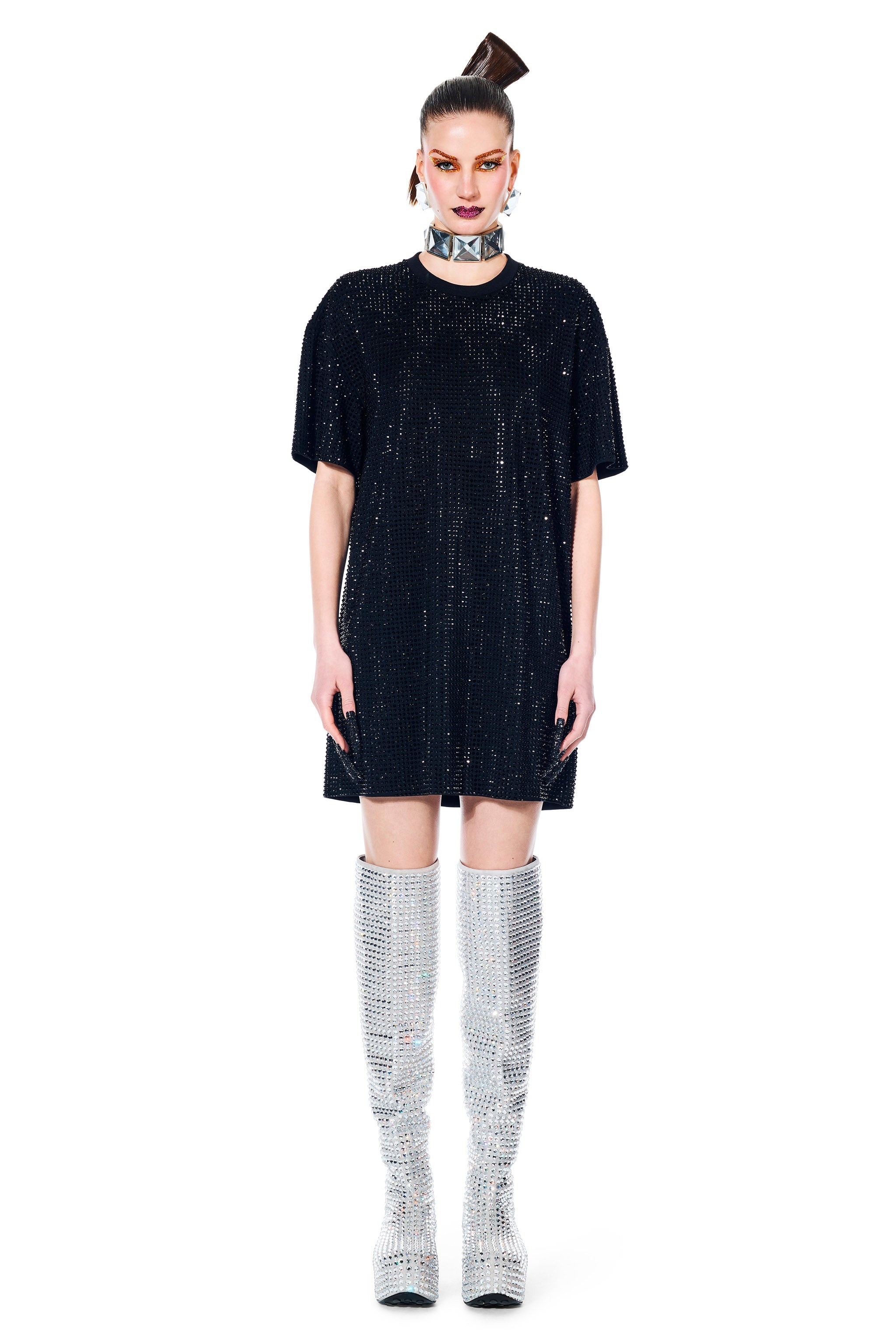 CRYSTAL EMBELLISHED T-SHIRT DRESS - 4