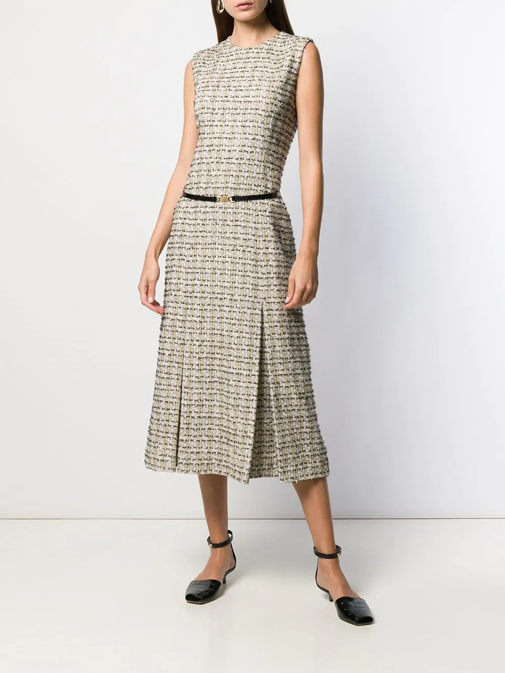 sleeveless tweed midi-dress - 2