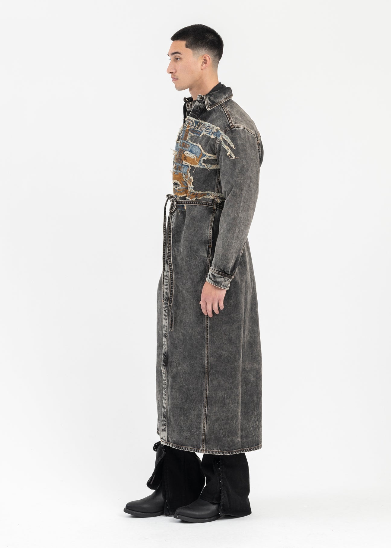 VINTAGE BLACK PARIS' BEST PATCH DENIM SHIRT DRESS - 2