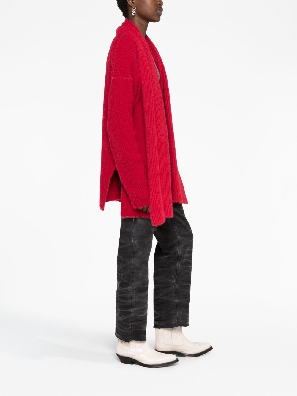 ribbed-knit frayed cardigan - 6