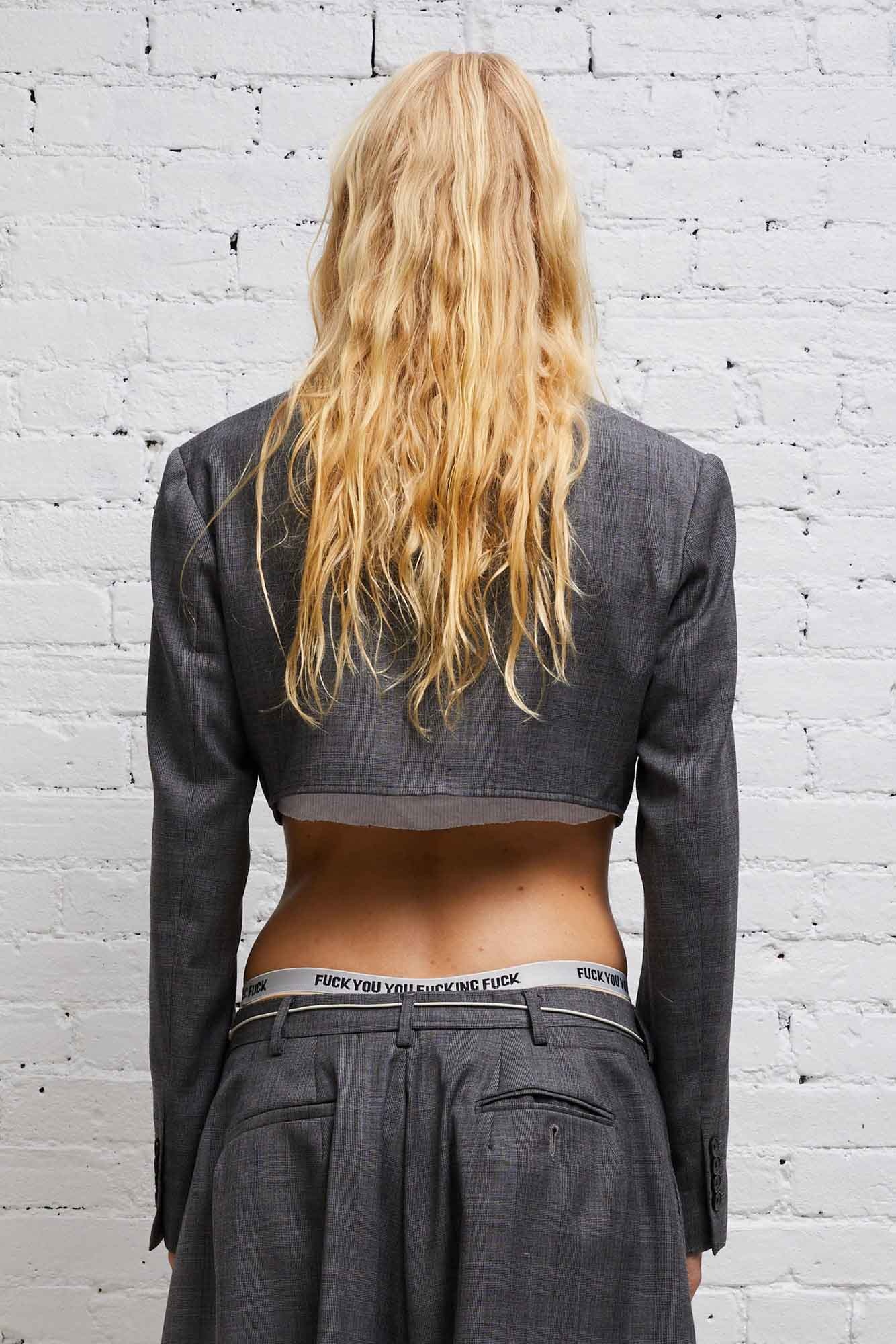 FRONT TIE CROPPED BLAZER - GLEN PLAID - 5