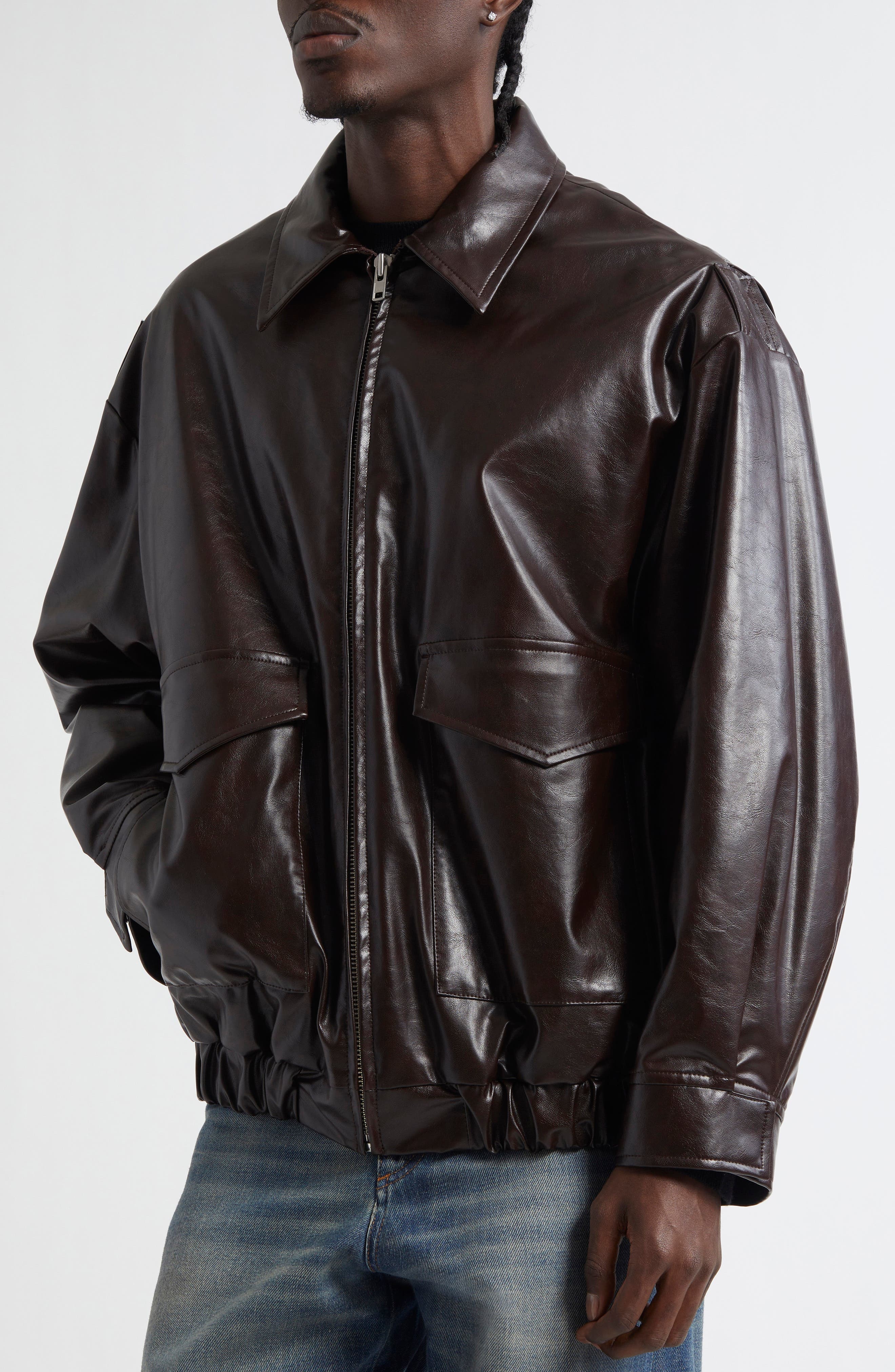 MM6 Maison Margiela Faux Leather Jacket in Burgundy at Nordstrom - 5