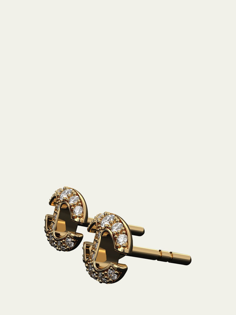 HOORSENBUHS® 18K Yellow Gold Small Link Stud Earrings with White Diamonds outlook