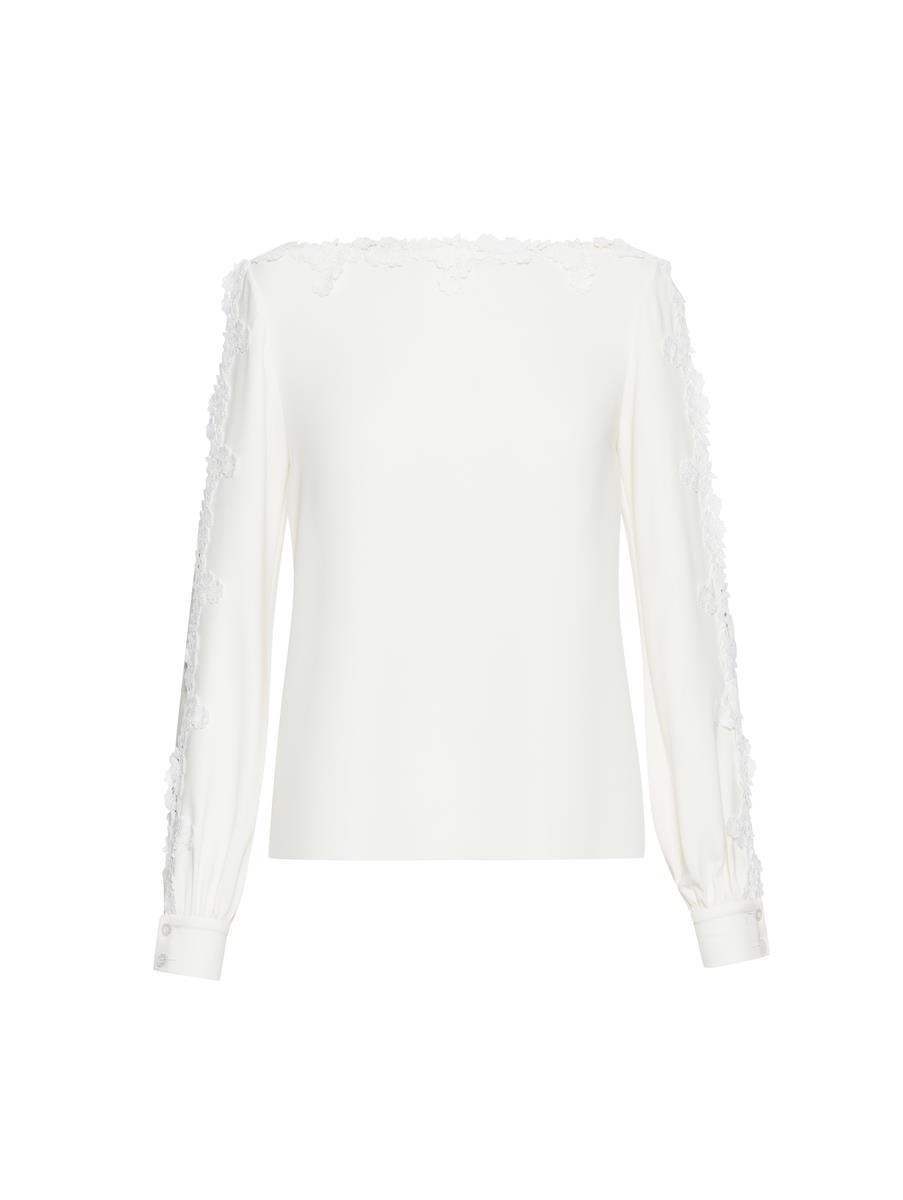 BATEAU NECK GUIPURE TRIM BLOUSE - 1