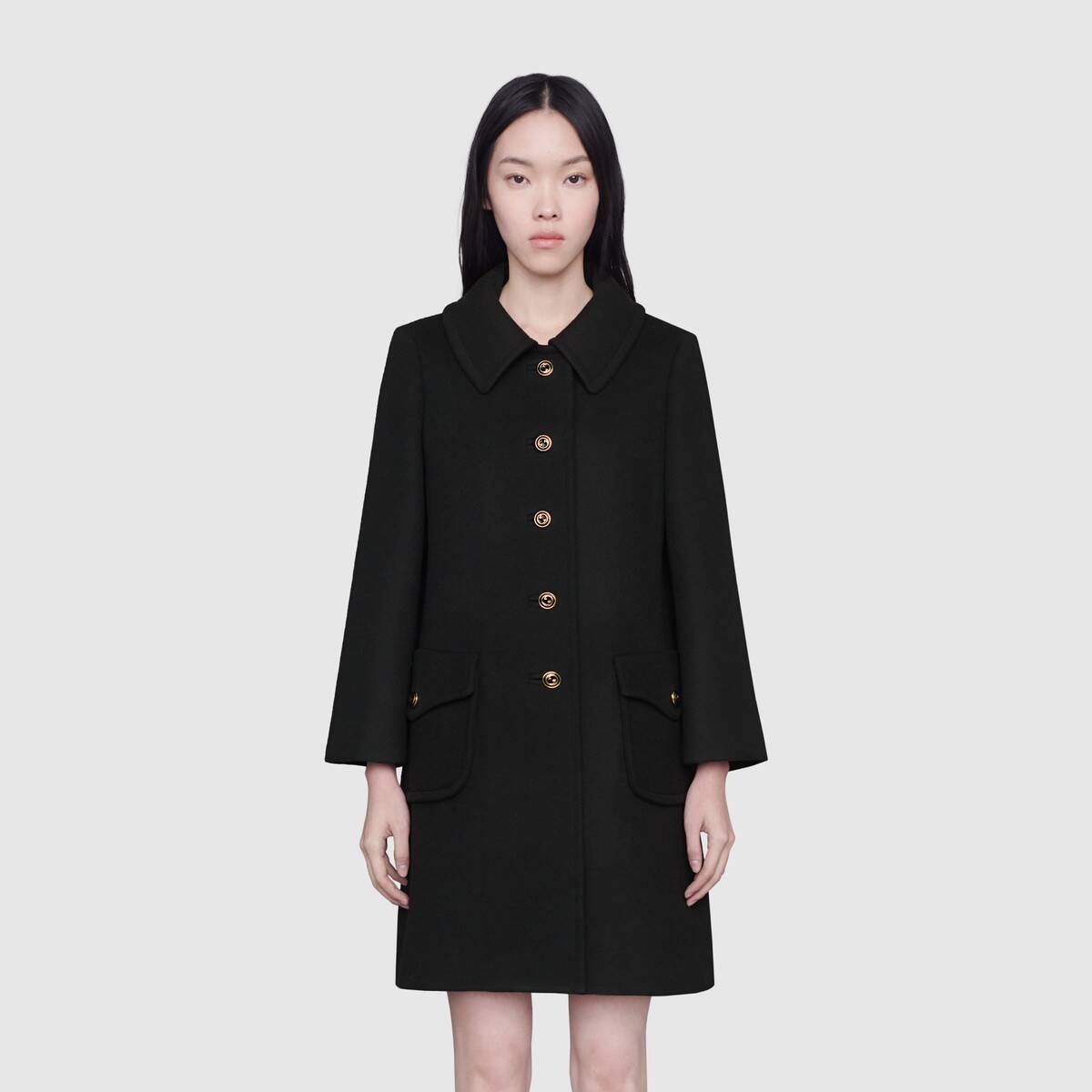 Wool coat with logo buttons - 3