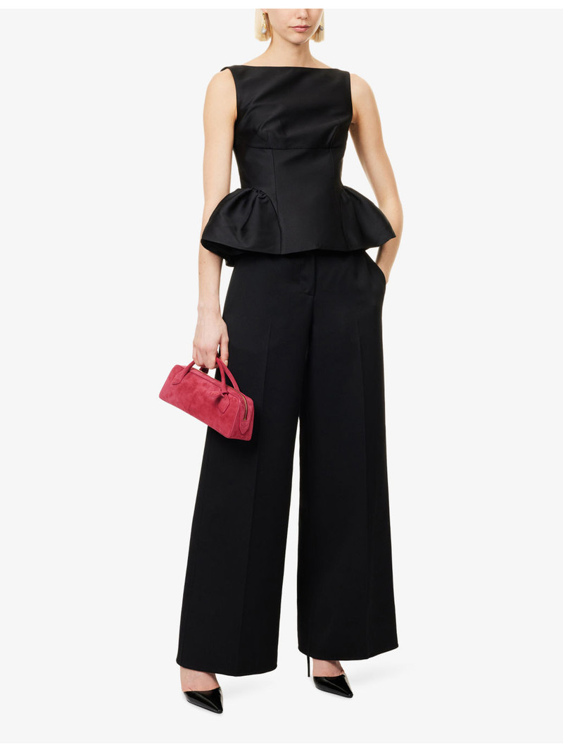 ROLAND MOURET Ruffled-Hem Cinched-Waist Taffeta Top outlook