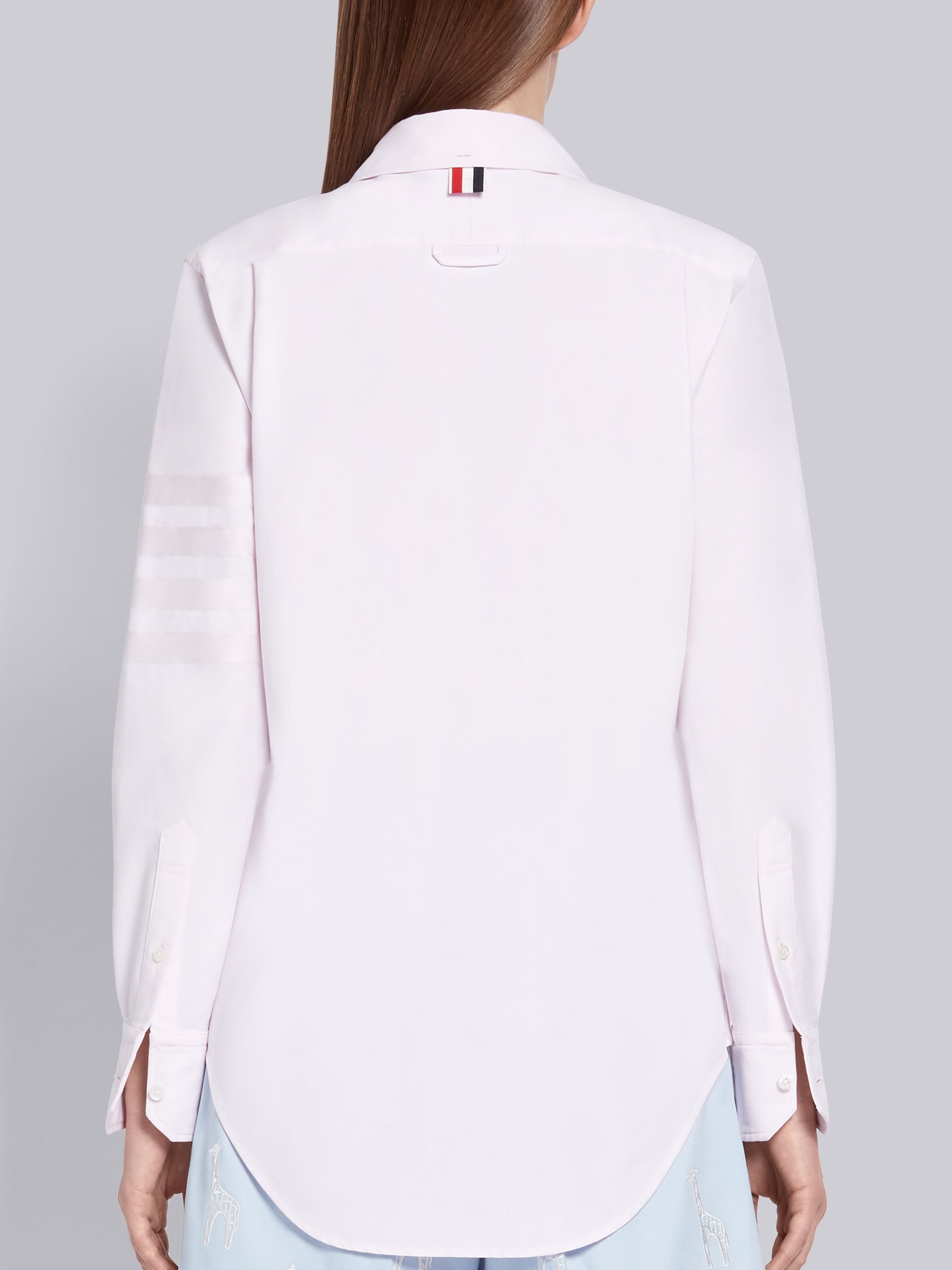 Light Pink Supima Cotton Oxford Satin Weave 4-Bar Long Sleeve Round Collar Shirt - 4