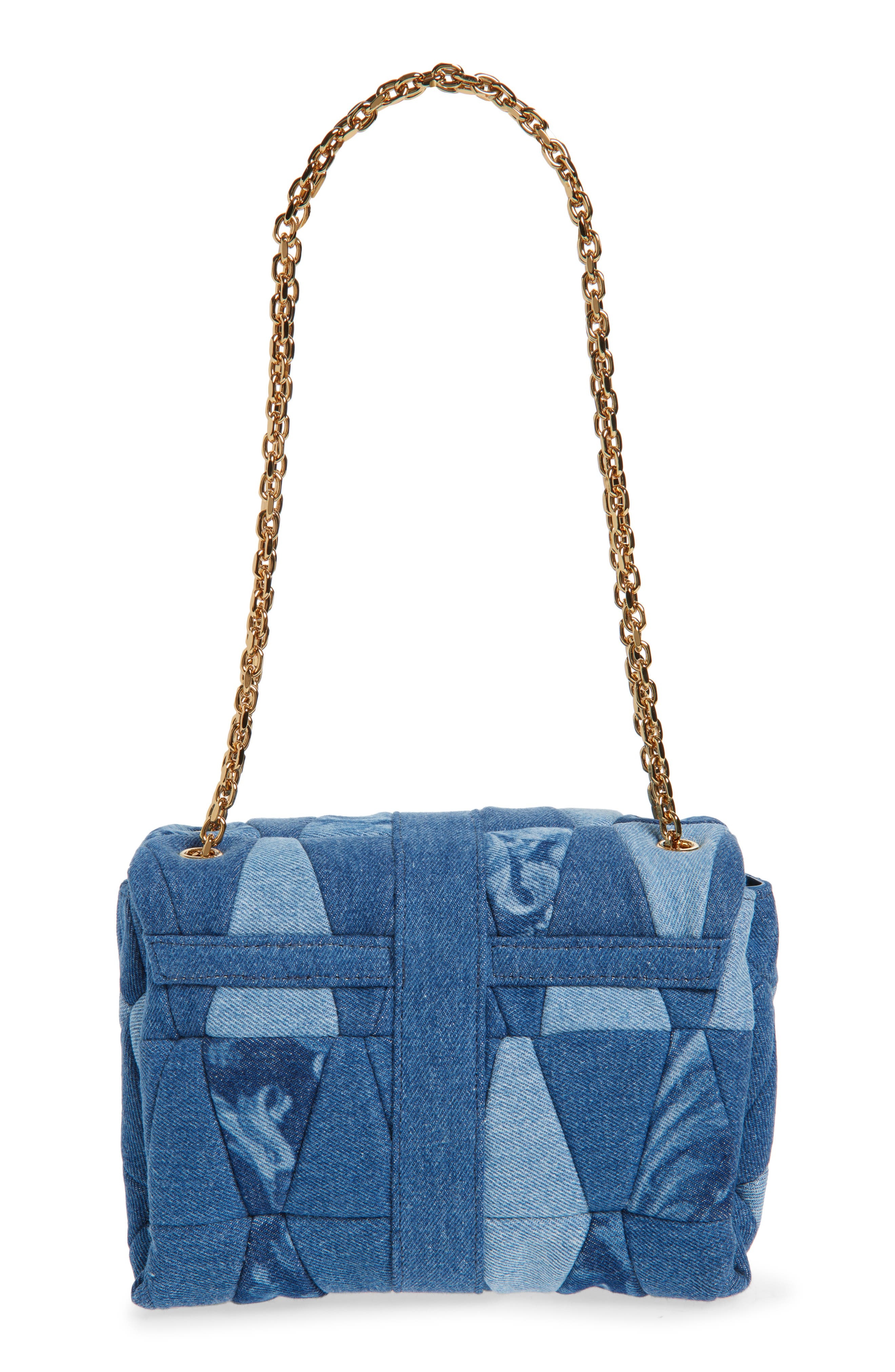Versace Medusa 95 Quilted Patchwork Denim Shoulder Bag in Blue Versace Gold at Nordstrom - 4