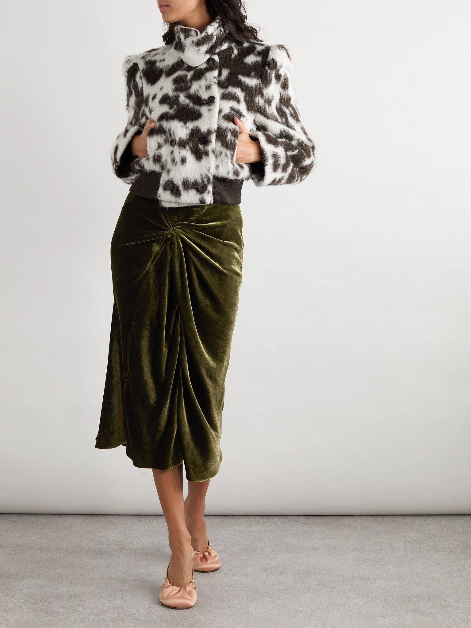 Ruched velvet midi skirt Green - 2