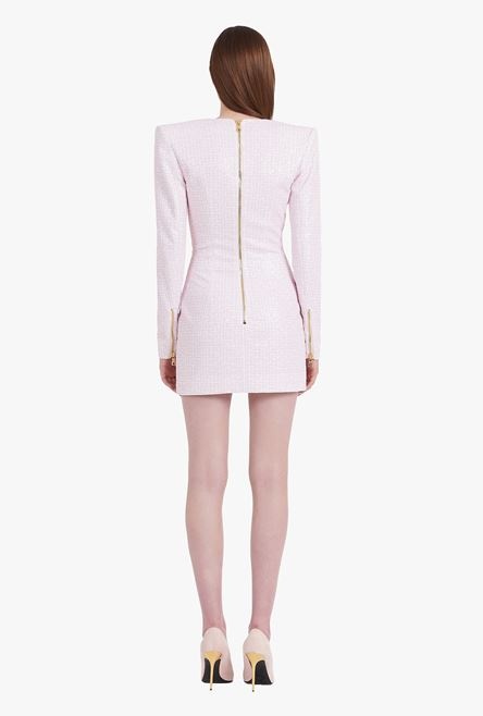 Pale pink and white sequined dress with Balmain monogram - 3