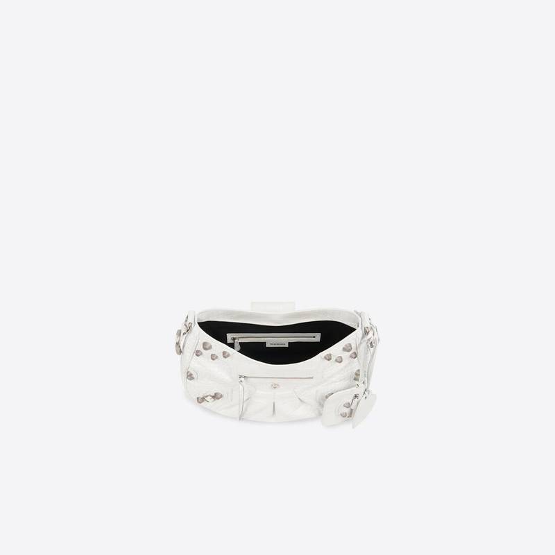 Women's Le Cagole Medium Shoulder Bag Crocodile Embossed in White 5