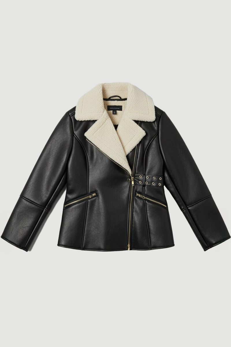 Faux Leather Bonded Waisted Peplum Coat 4