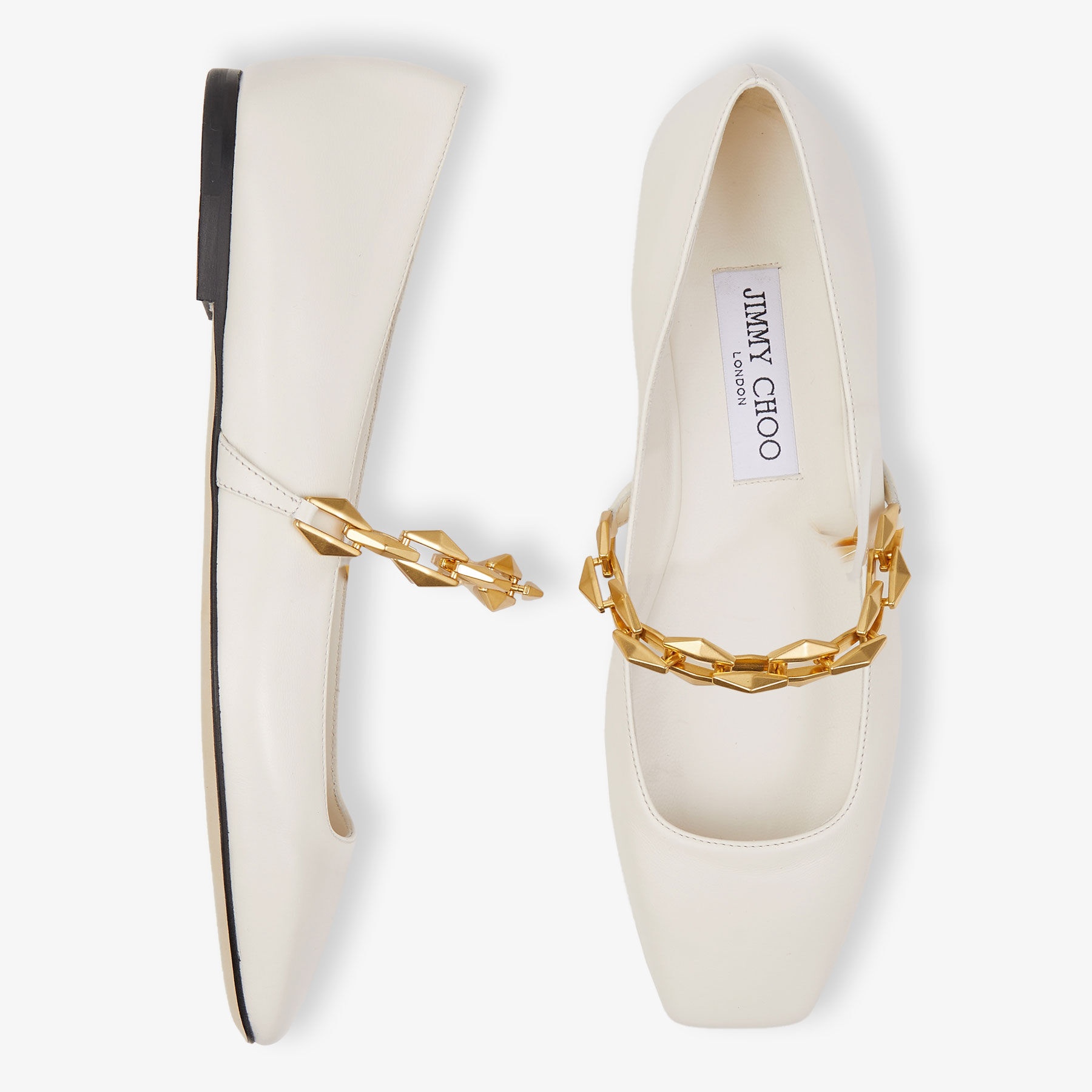 Diamond Tilda Flat
Latte Nappa Leather Flats with Chain - 4