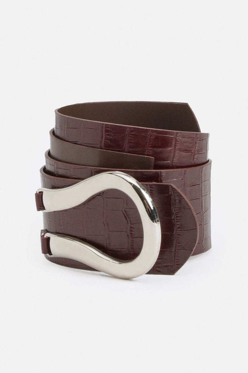 Croc Effect Leather Hardware Detail Waist Belt 4