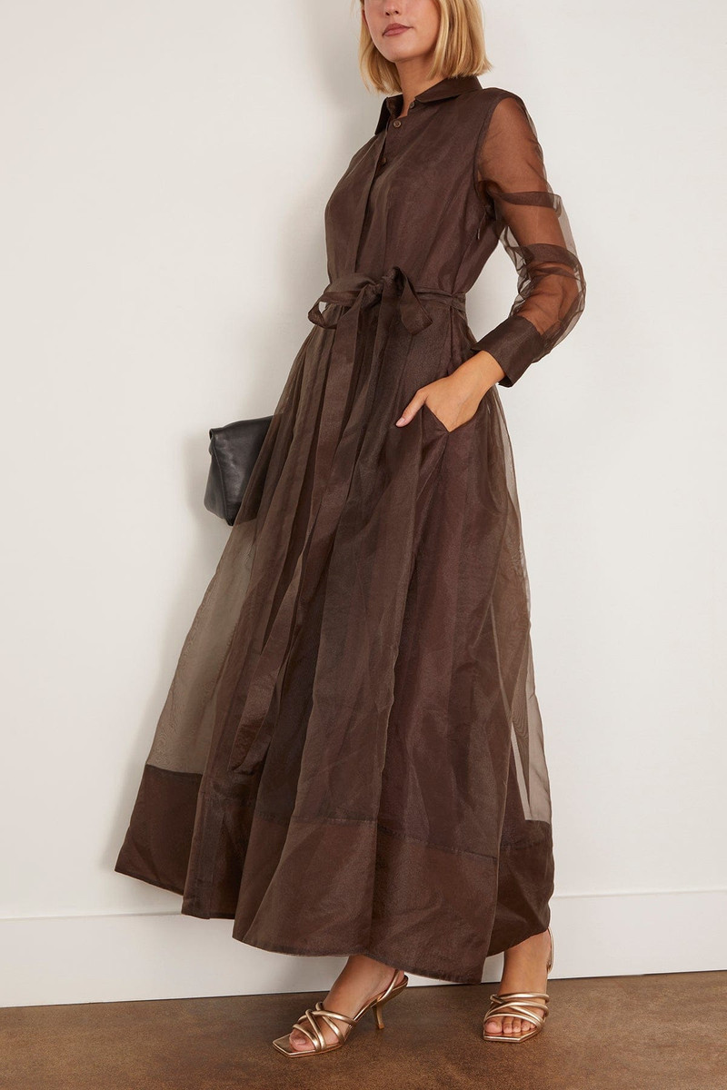 SIMKHAI Montgomery Long Sleeve Button Up Midi Dress in Chocolate outlook
