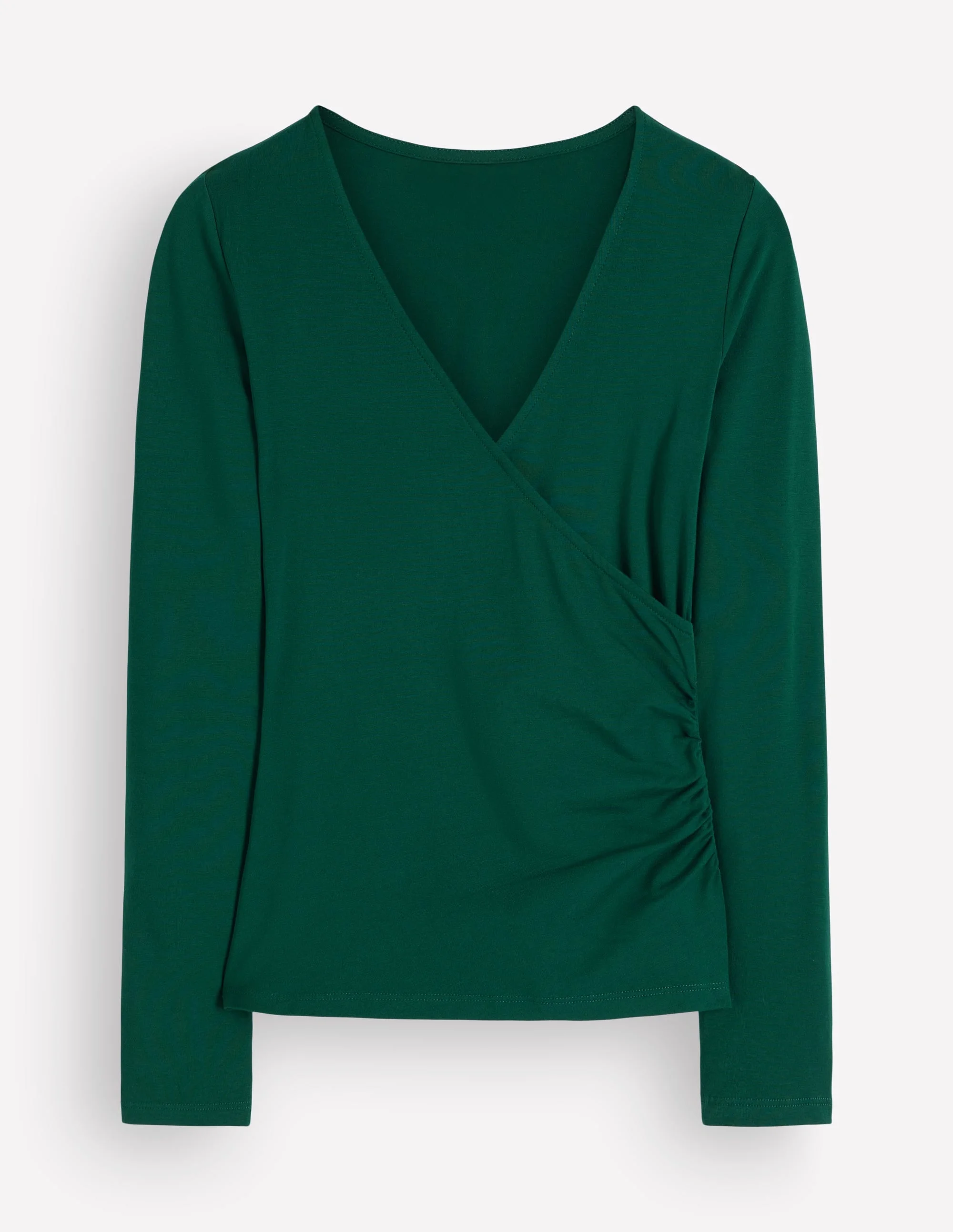 Ruched Long Sleeve Wrap Top-Emerald Night - 1