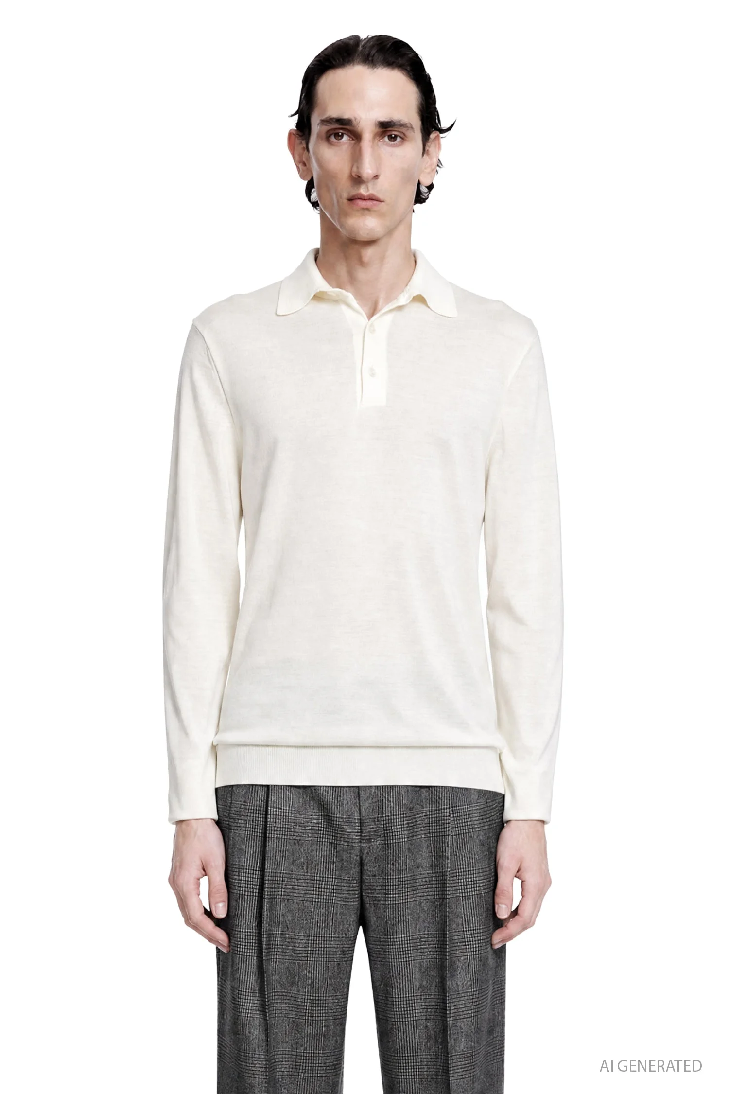 Wool-silk Long Sleeve Polo - 1