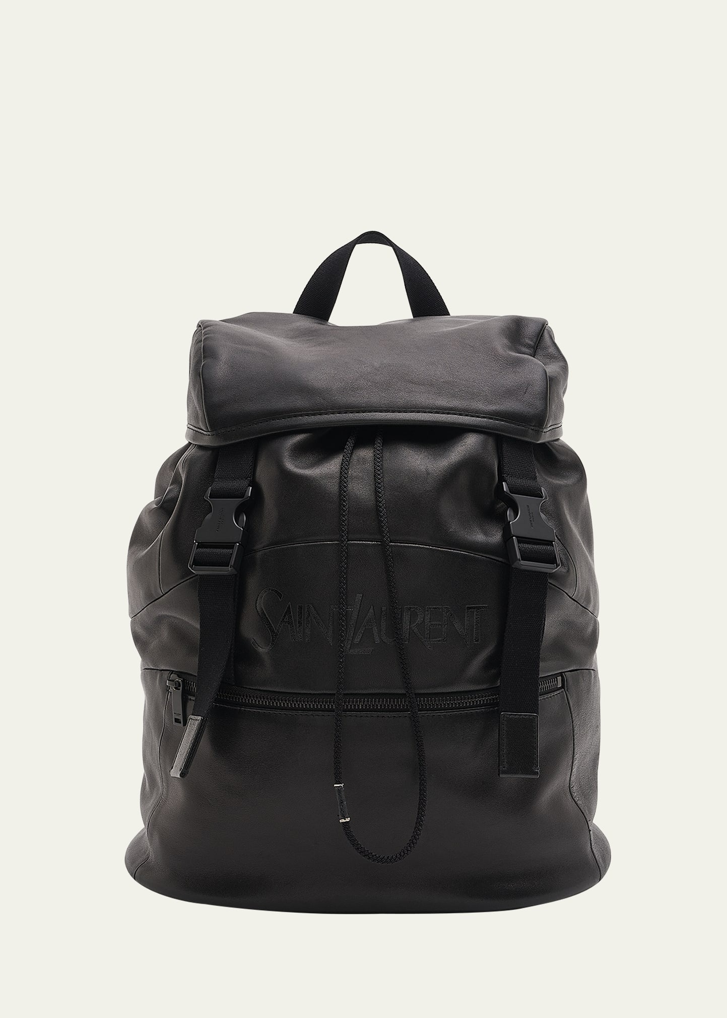 Men's Embossed Leather Drawstring Backpack - 1