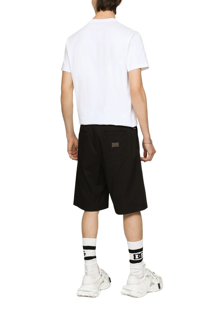 Stretch cotton shorts with branded tag - 5