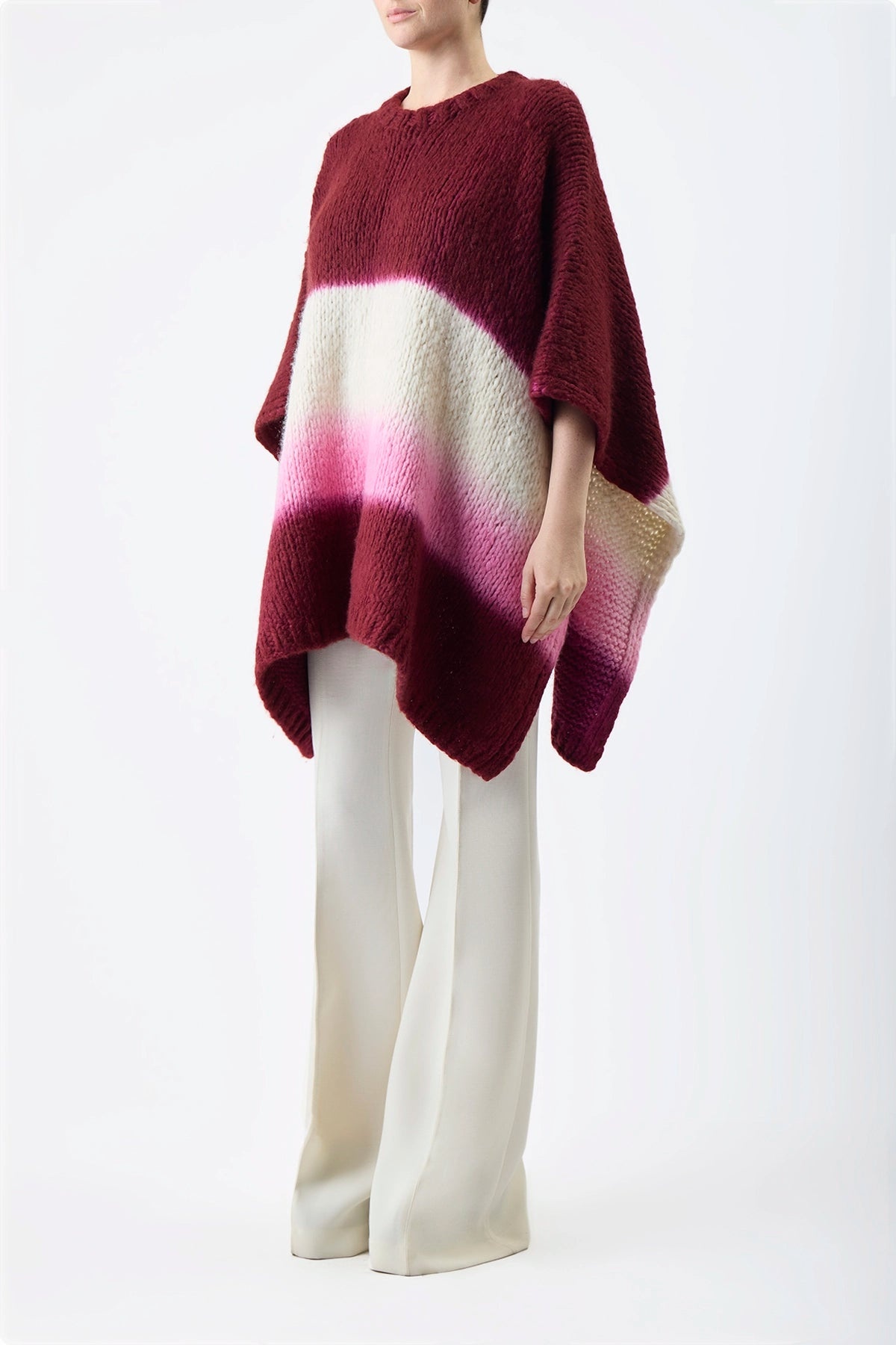 Lyla Poncho Dip Dye in Bordeaux Multi Welfat Cashmere - 3