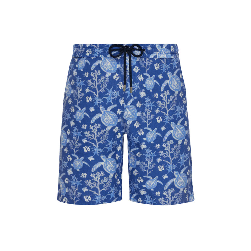 Men Linen Bermuda Shorts X-ray Turtle 1