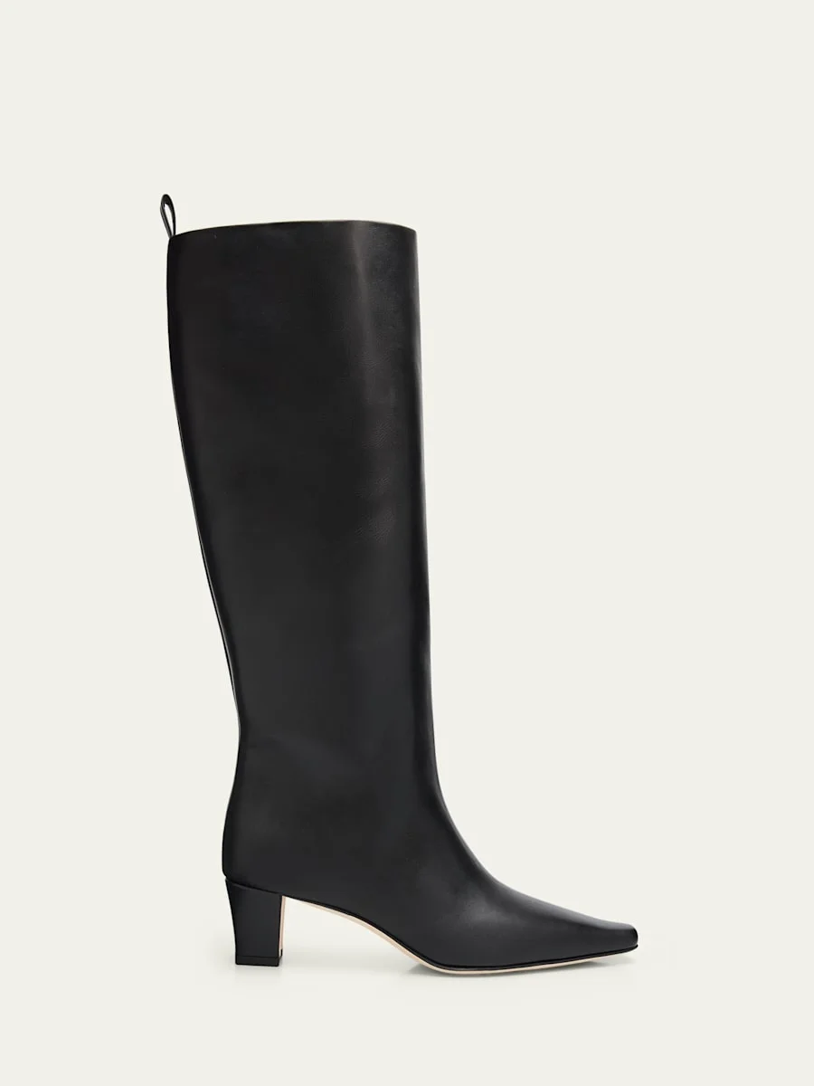 50mm Leather Knee-High Low-Heel Boots - 1
