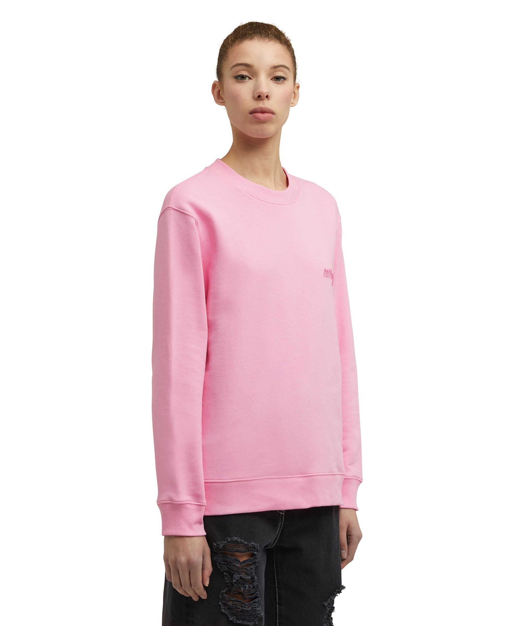 Solid color cotton crewneck sweatshirt with "MSGM Embroidery Italics logo" - 3