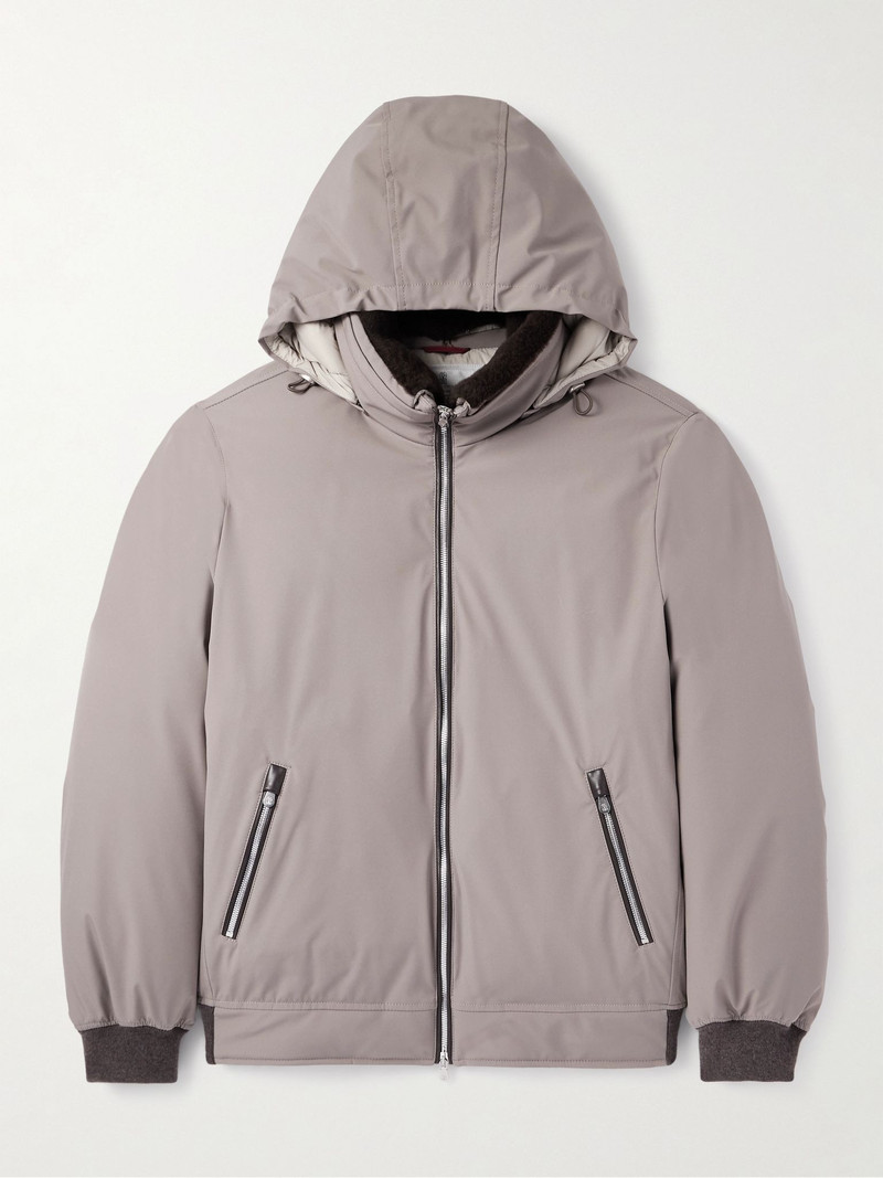 Shearling and Cashmere-Trimmed Padded Shell Hooded Down Jacket Brown 1