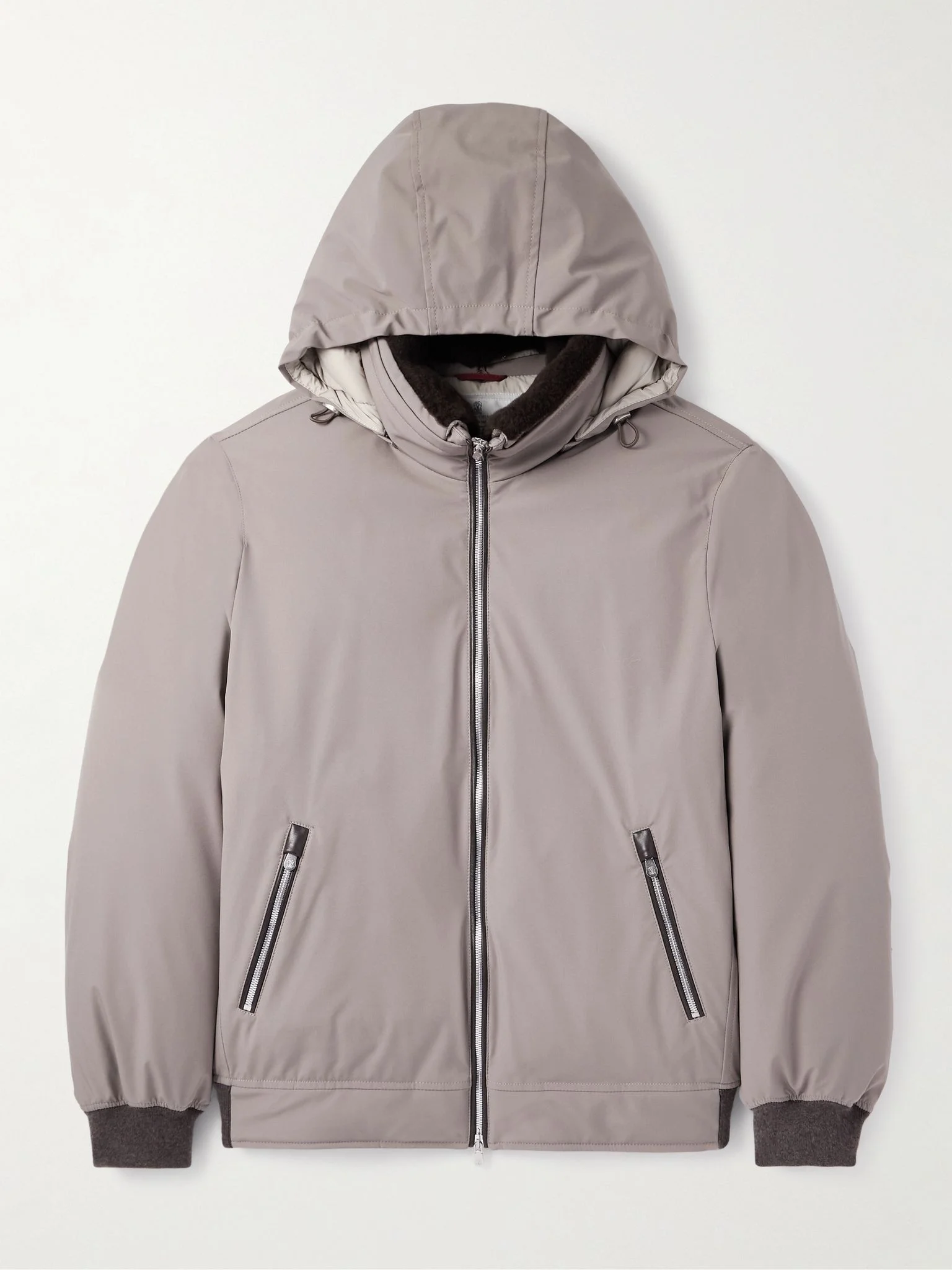 Shearling and Cashmere-Trimmed Padded Shell Hooded Down Jacket Brown - 1