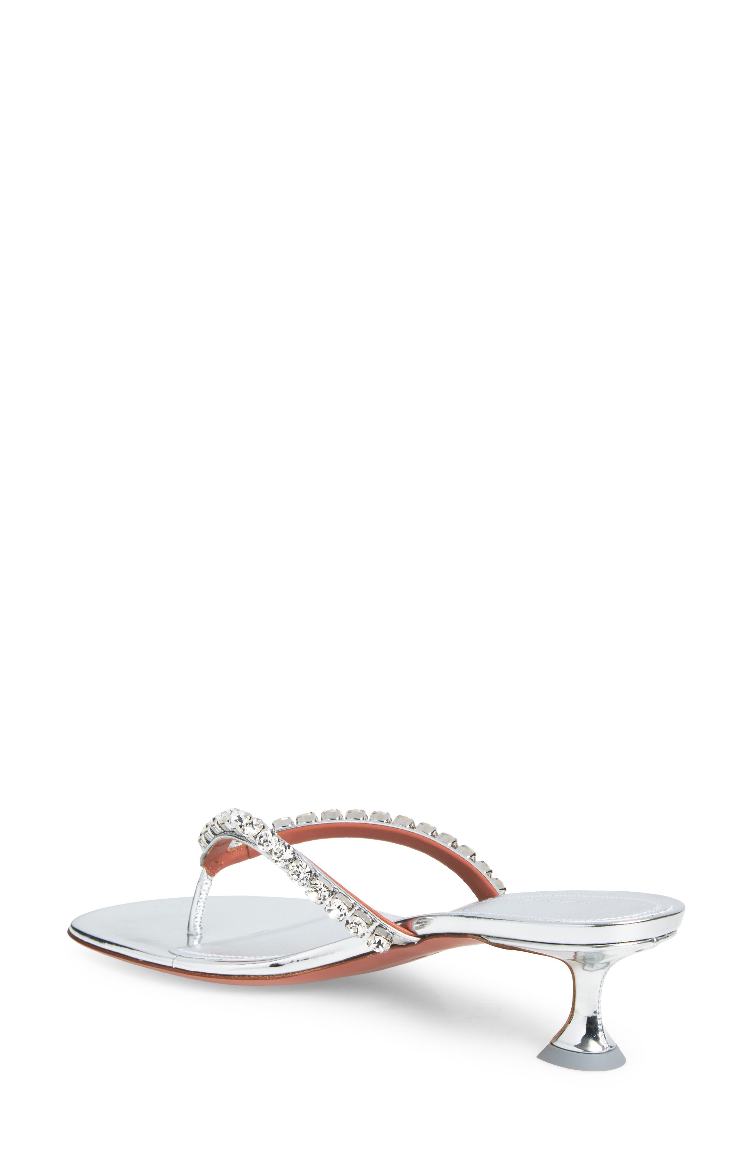 Amina Muaddi Gigi Metallic Crystal Strap Kitten Heel Sandal in Mirror Silver/White Crystals at Nords - 2