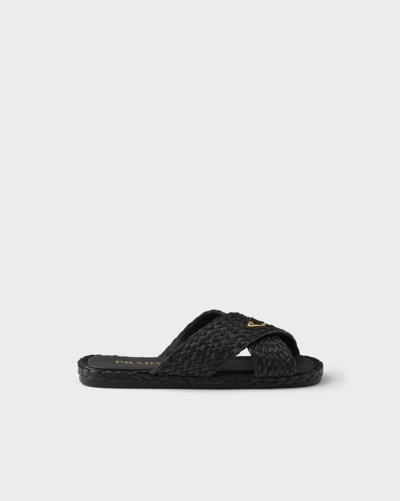 Prada Raffia crisscross slides outlook