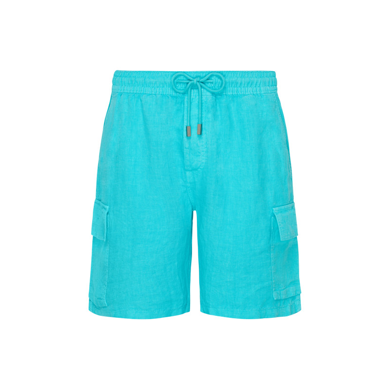 Men Linen Bermuda Shorts Cargo Pockets 1