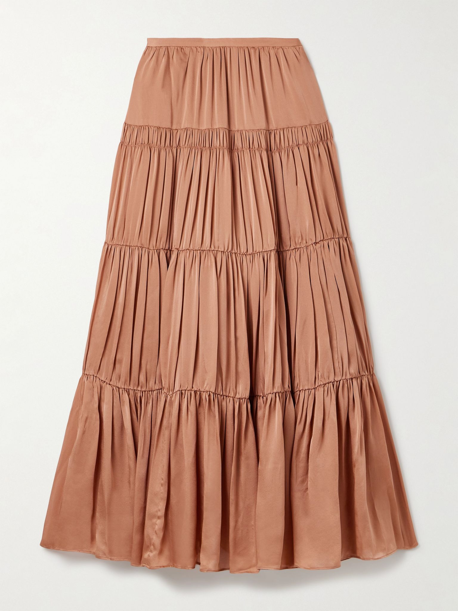 Gaelle tiered gathered silk maxi skirt Pink - 1