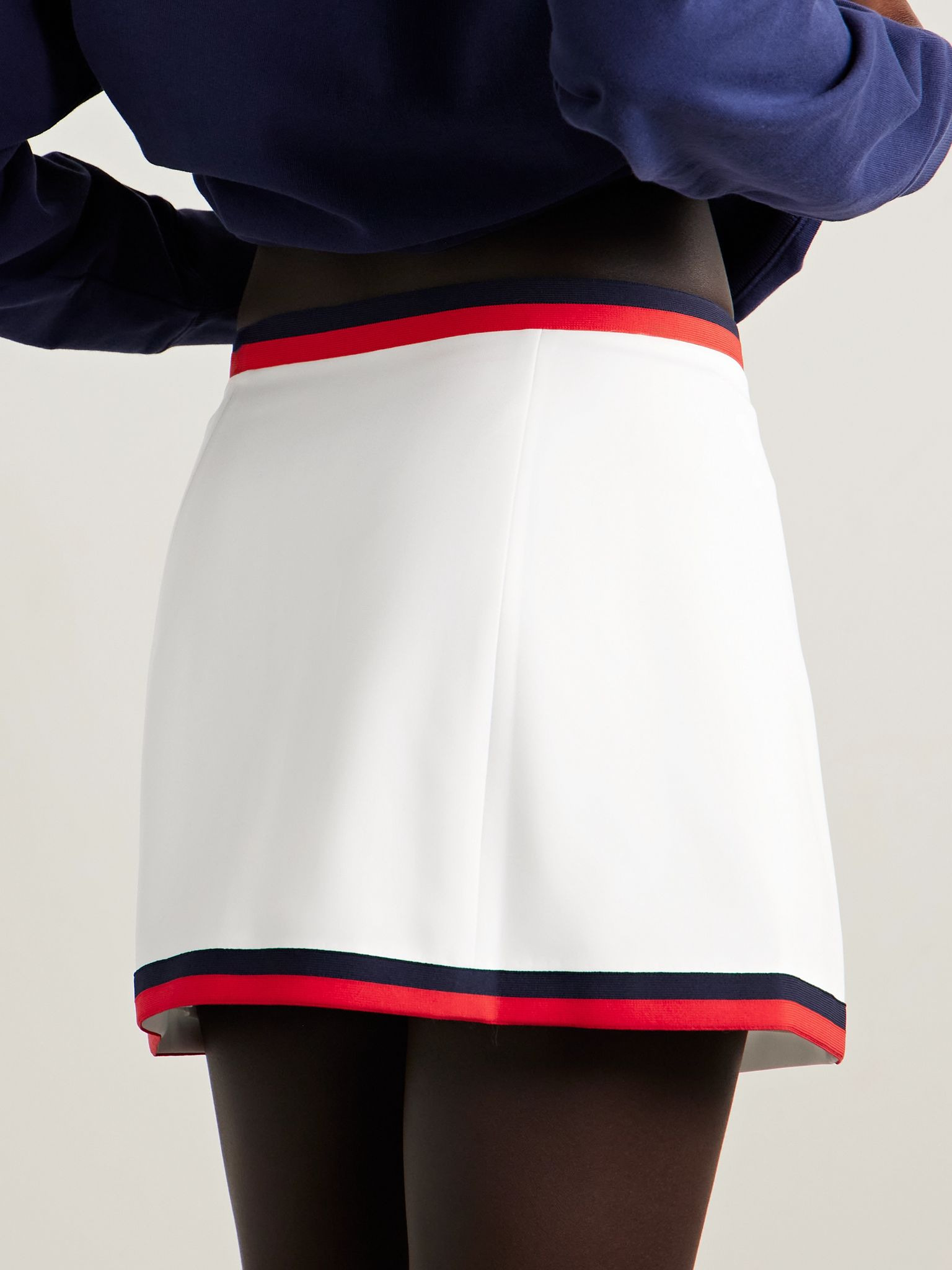 Mila embroidered pleated striped stretch-knit mini skirt White - 4